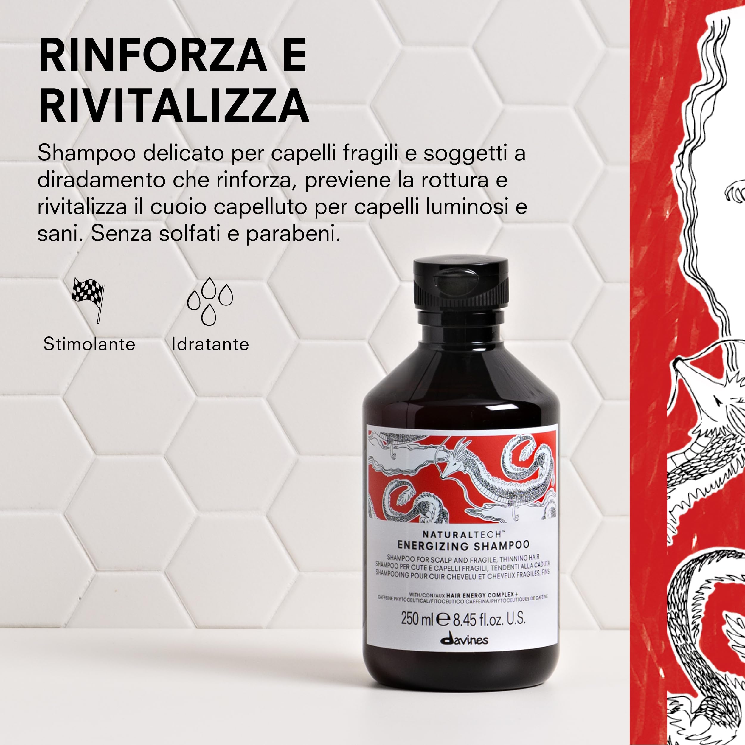 Davines ENERGIZING Shampoo - Shampoo stimolante per capelli fragili tendenti alla caduta - Rinforza i capelli deboli - Idrata e stimola il cuoio capelluto - 250 ml