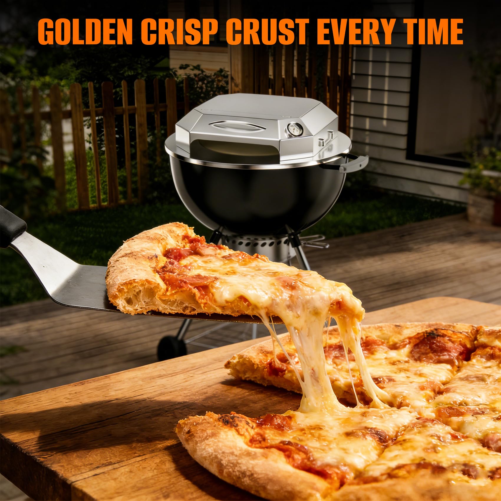 Onlyfire - Forno per pizza in acciaio inox per barbecue a carbonella da 55,9 cm, kit per forno per pizza, set di strumenti per pizza con camera per pizza, pietra per pizza, pala per pizza e termometro