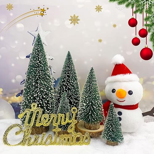 Miniatura 10 de Árbol de Navidad pequeño, mini árbol de Navidad, árbol de pino pequeño con bases de madera para Navidad, fiesta, hogar, decoración de árbol de mesa