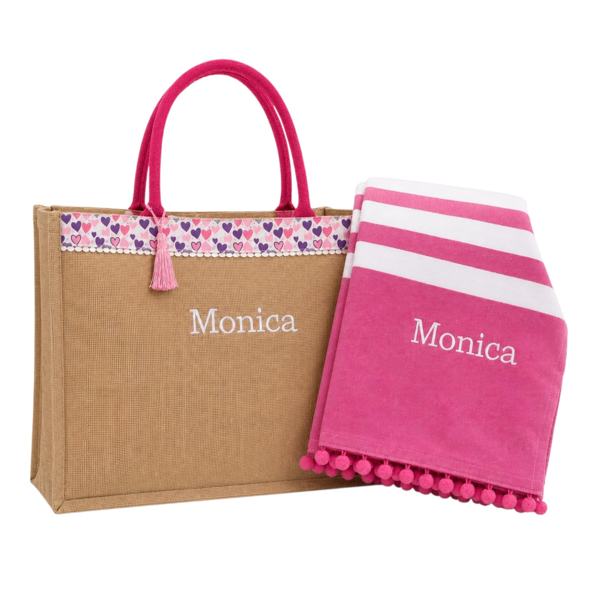 Borsa spiaggia e telo mare personalizzate con ricamo. Set 2 pezzi, borsa mare e telo da donna.