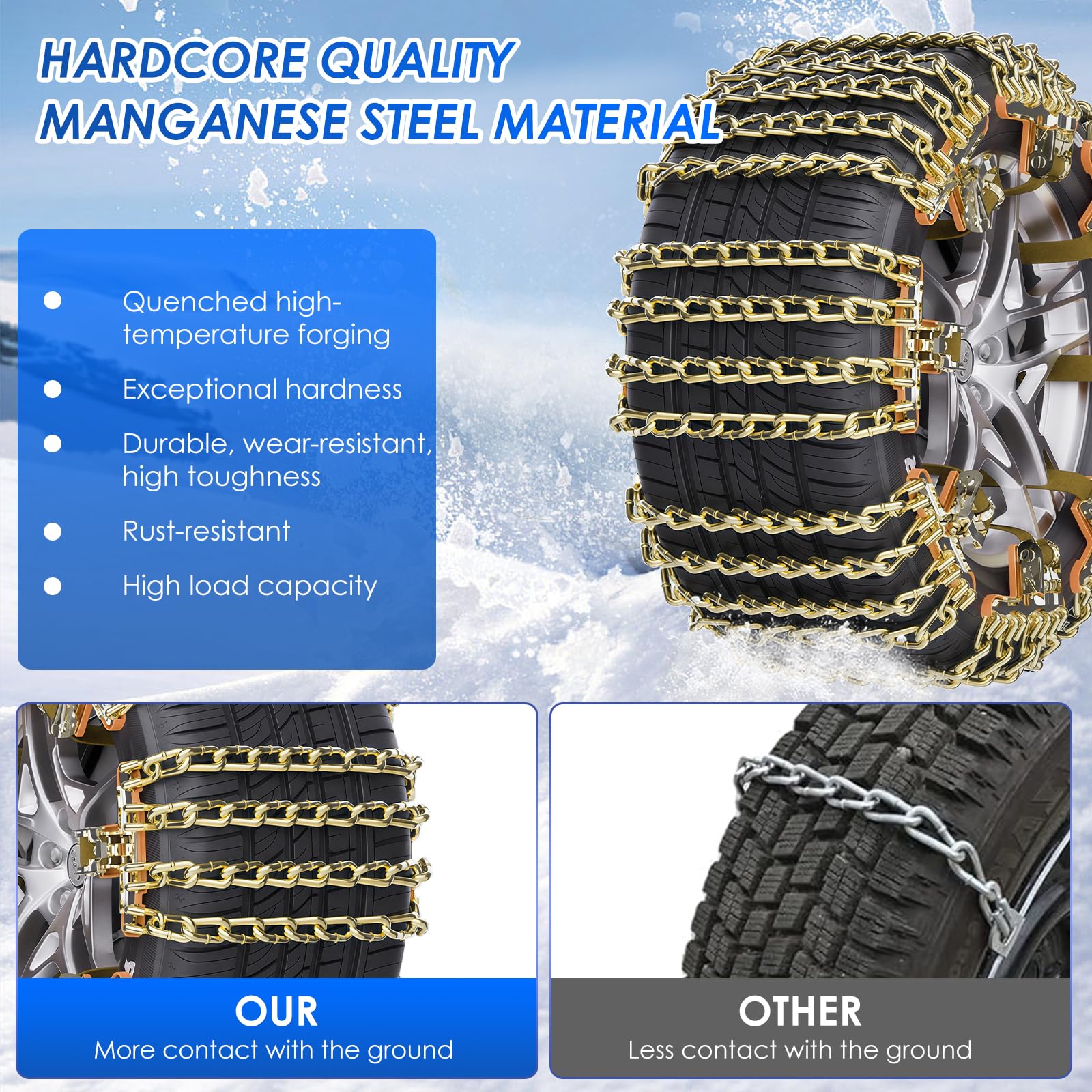 Ninonly Cadenas Coche 6Piezas Cadenas Nieve Universales Emergencia Antideslizantes para Vehículos Coches Furgonetas SUV Ancho 195-265 mm Para Barro, Arena, Nieve, Hielo