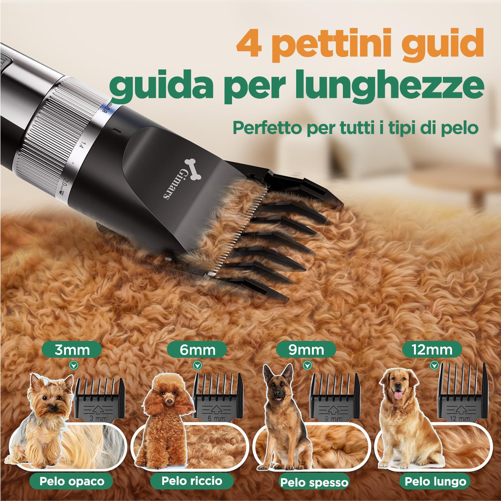 Gimars 3 En 1 Tosatrice Per Cani Professionale Con 4 Velocità, 7000 RPM, Rasoio Per Cani Silenzioso, Taglia Peli Cane Senza Fili, Ricaricabile Per Cani E Gatti Con Pelo Lungo E Spesso