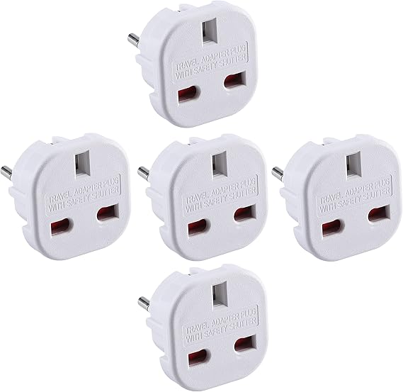 Pack of 5 Travel Adapter UK to European Plug Adapter Converter (Euro