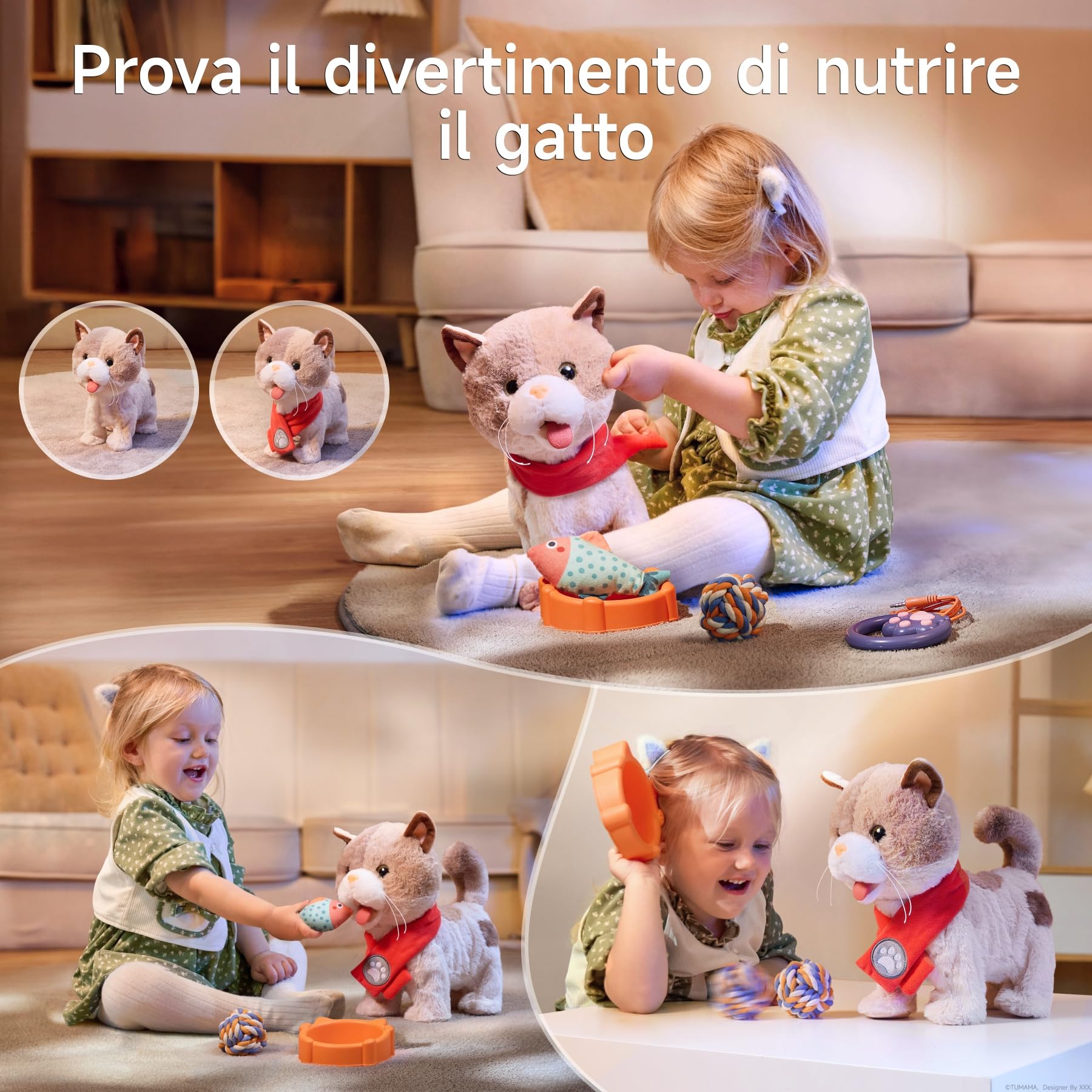 TUMAMA Interattivo Elettronica Peluche Gatto Giocattolo per Bambini,Camminare Realistico Gatto Giocattolo che Cammina,Miagola,Lingua Fuori e Scodinzola, Kitten Pet Giocattolo con Guinzaglio