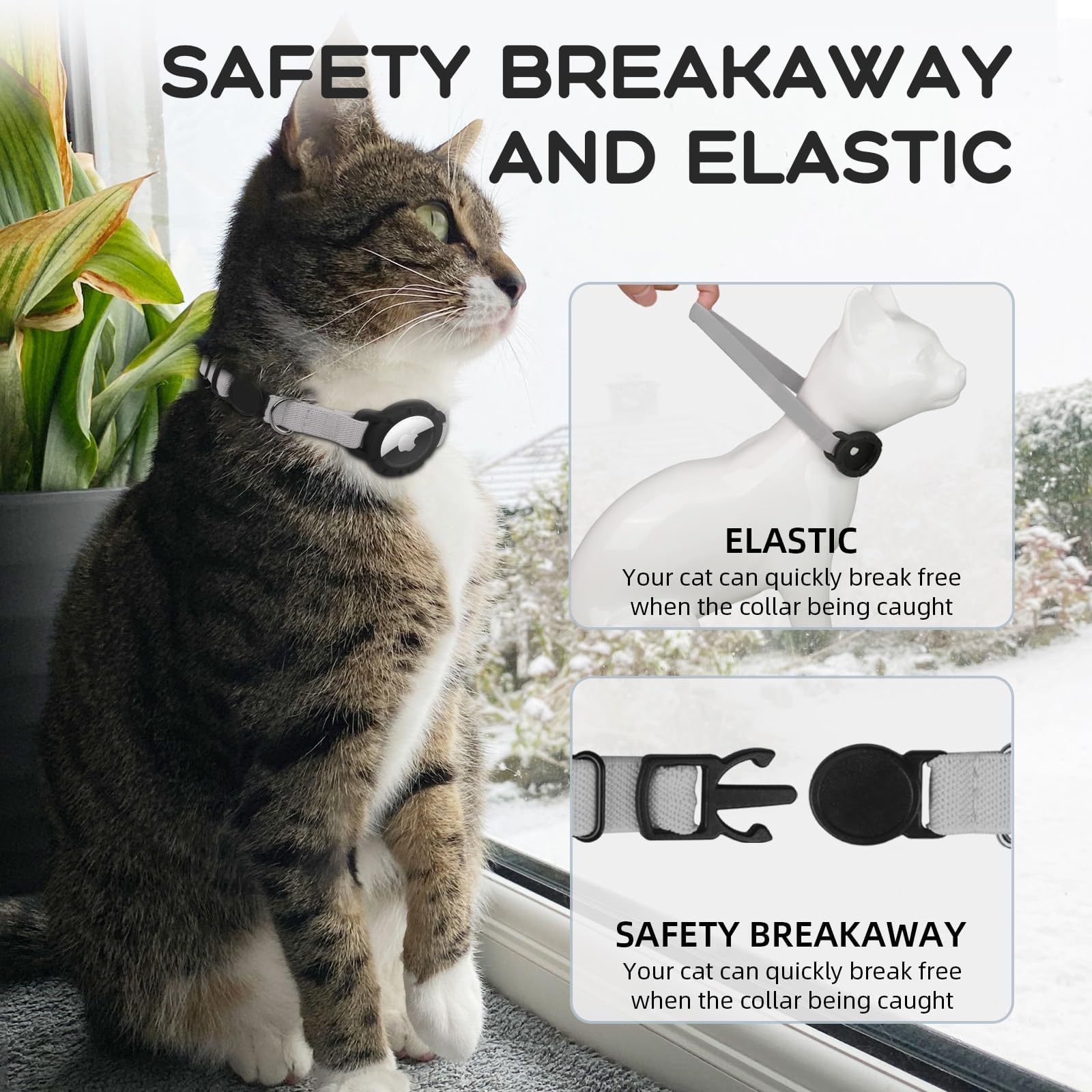 AirTag Cat Collar, Stretchy Kitten Collar with Apple Air Tag Holder and Bell - Image 2