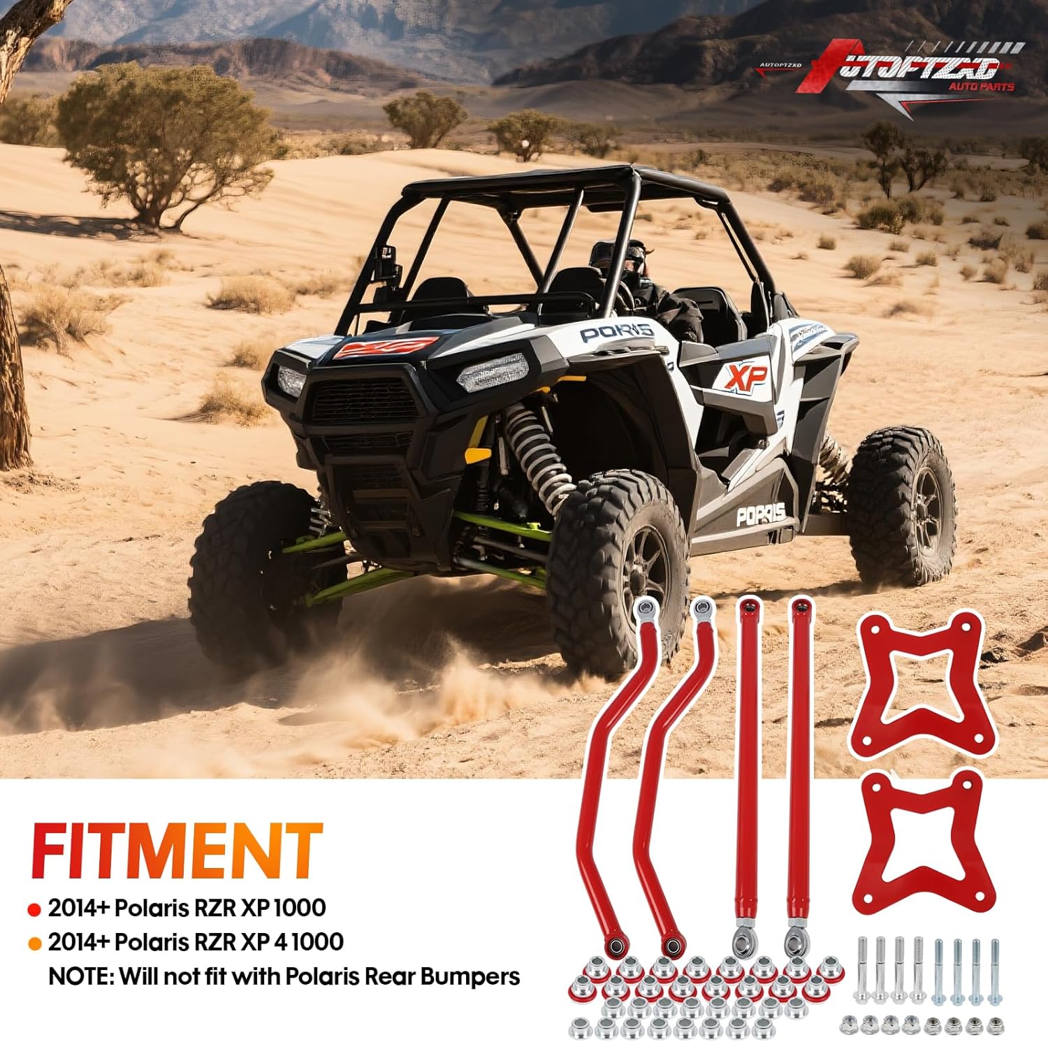 High Clearance Rear Radius Arms/Rods for 2014+ Polaris RZR XP 1000/ XP 4 1000, Heavy Duty Steel A-Arms with Carbon Steel Bushings/Adjustable Heim Joints