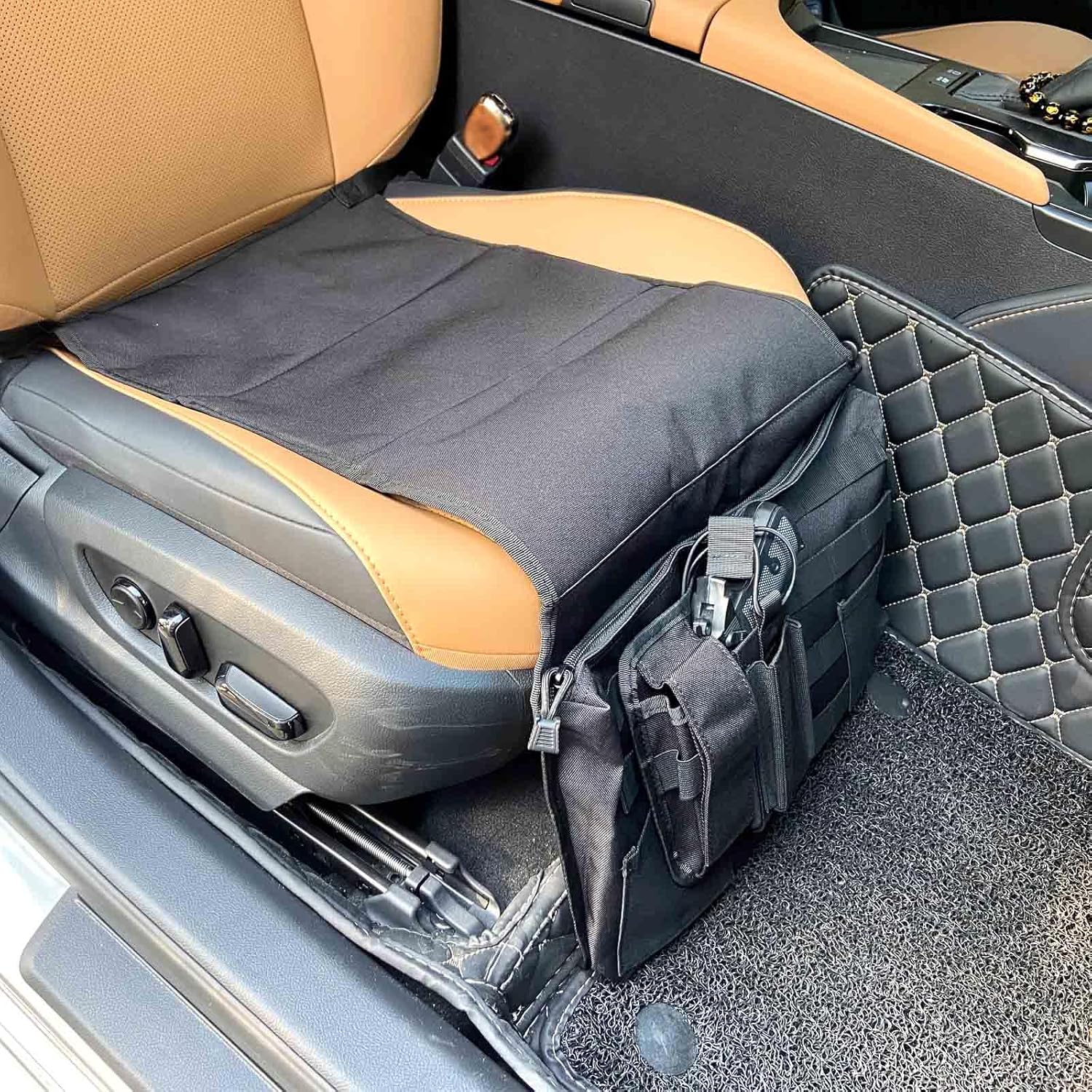 Tactical Seat Covers for Car with MOLLE Panel & Detachable Gun Holster - Universal Car Seat Protector with Zipper Storage Pocket for Concealed Carry Pistol, Fit for Most SUVs Trucks Pickups Sedans