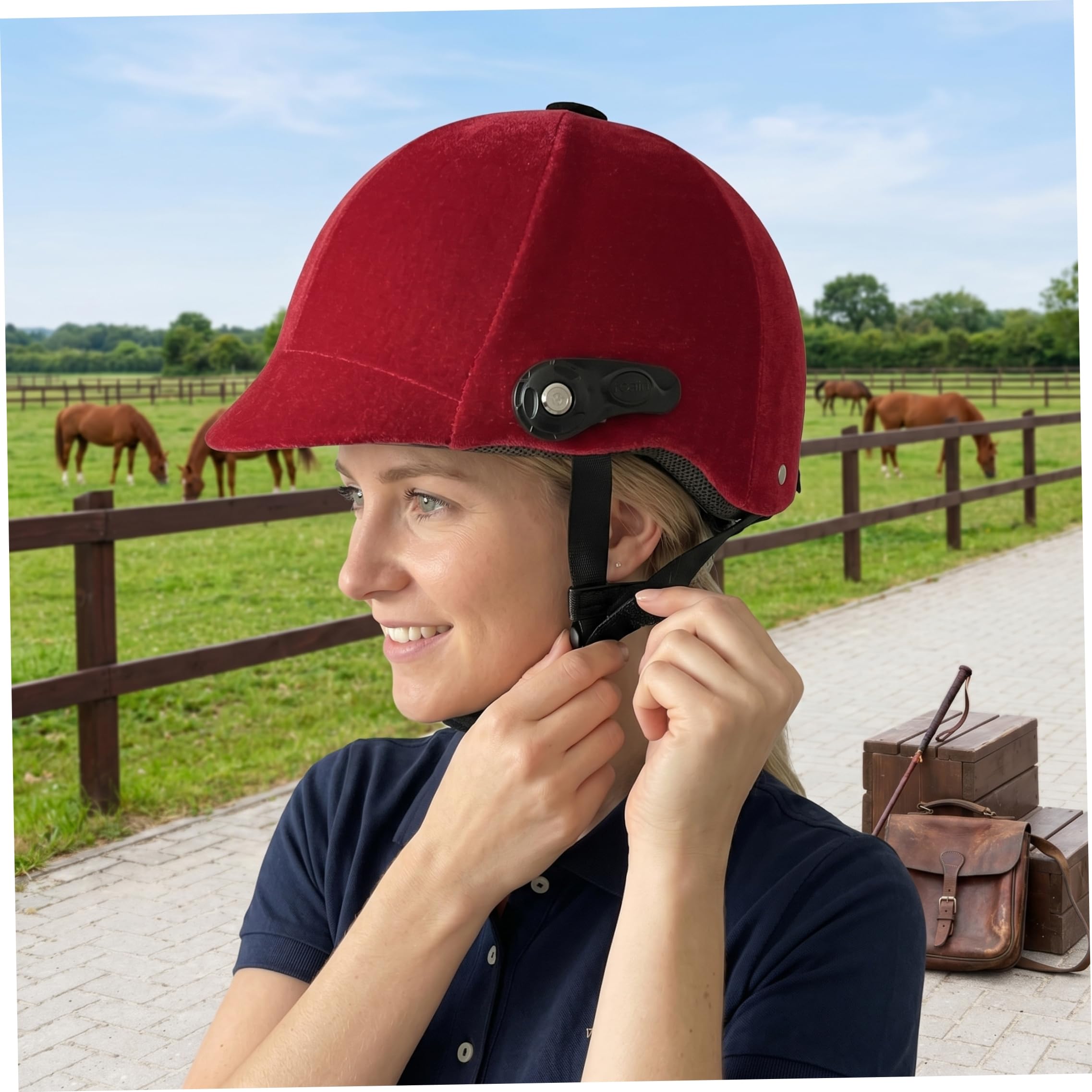 Casco da Equitazione Casco da Equitazione in Velluto Cappello da vestibilità Regolabile Ideale per Adulti e Adolescenti |.Rosso 55 62 cm/21, 65 24, 41 Pollici