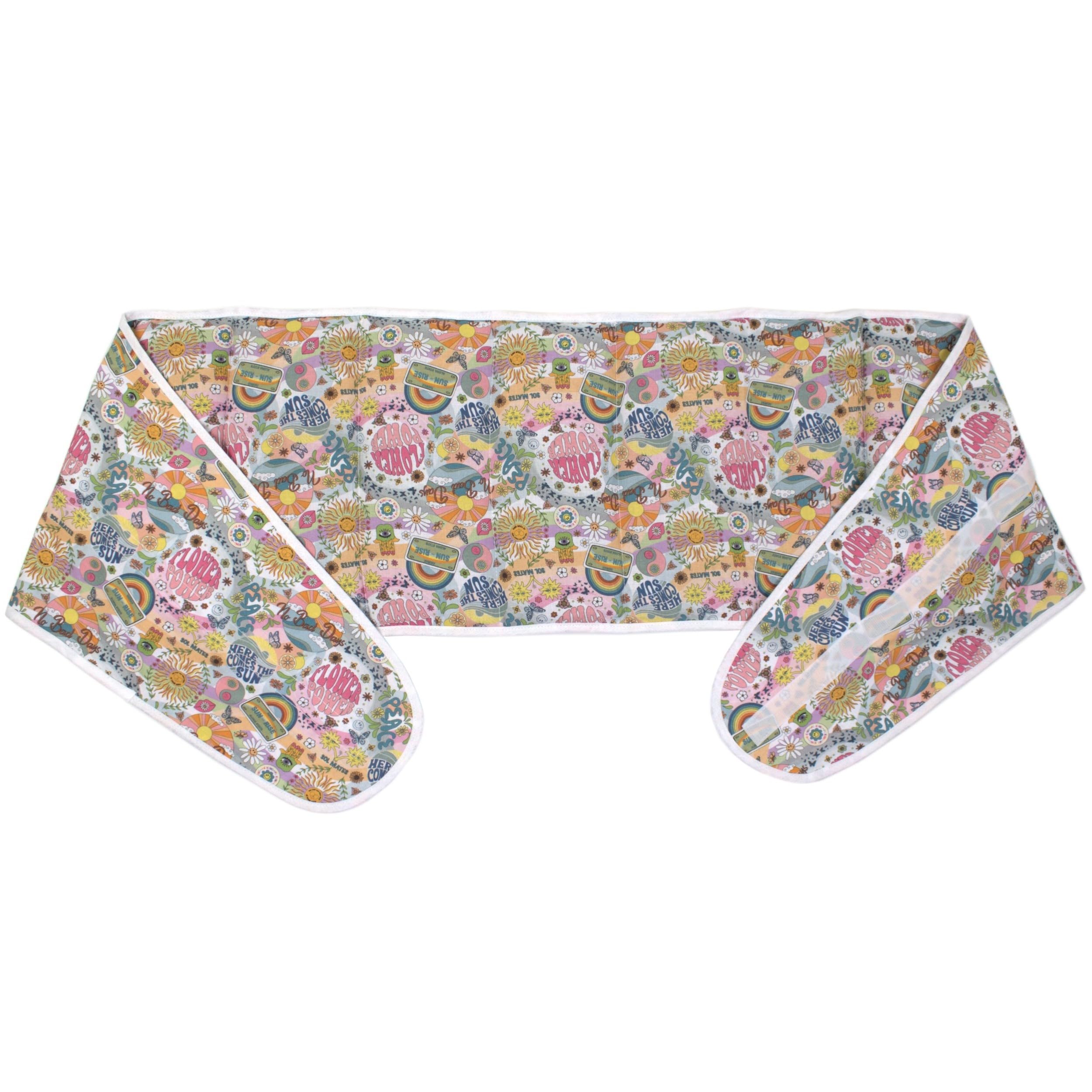 Cuscino termico cintura, semi di grano e segale bio (Lunghezza totale: 135cm, Flower Power, Cotone Bio) Grande cuscino riscaldabile, caldo e freddo - microonde, forno e frigorifero