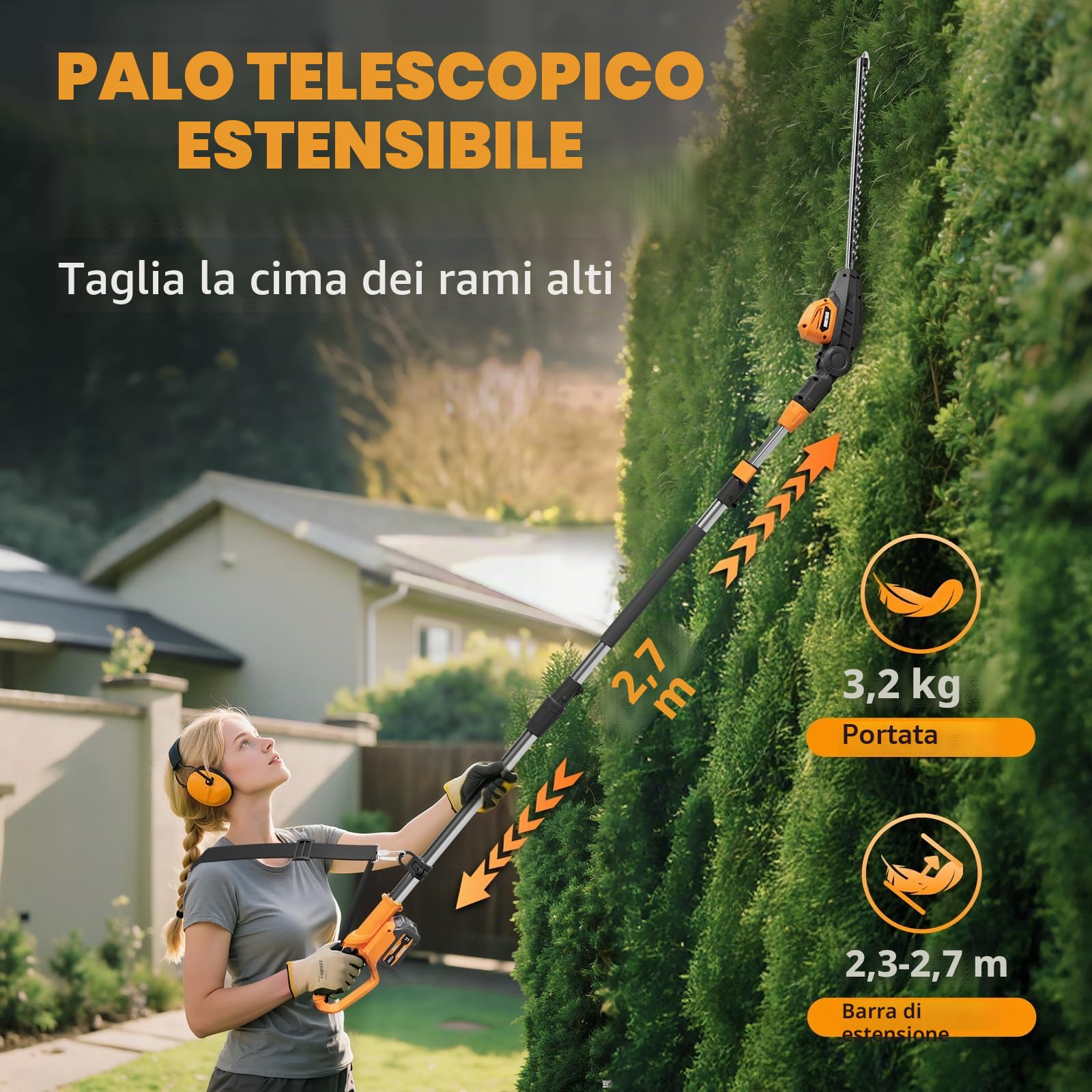 Alloyman Tagliasiepi telescopico a batteria, 20 V, per cespugli e siepi