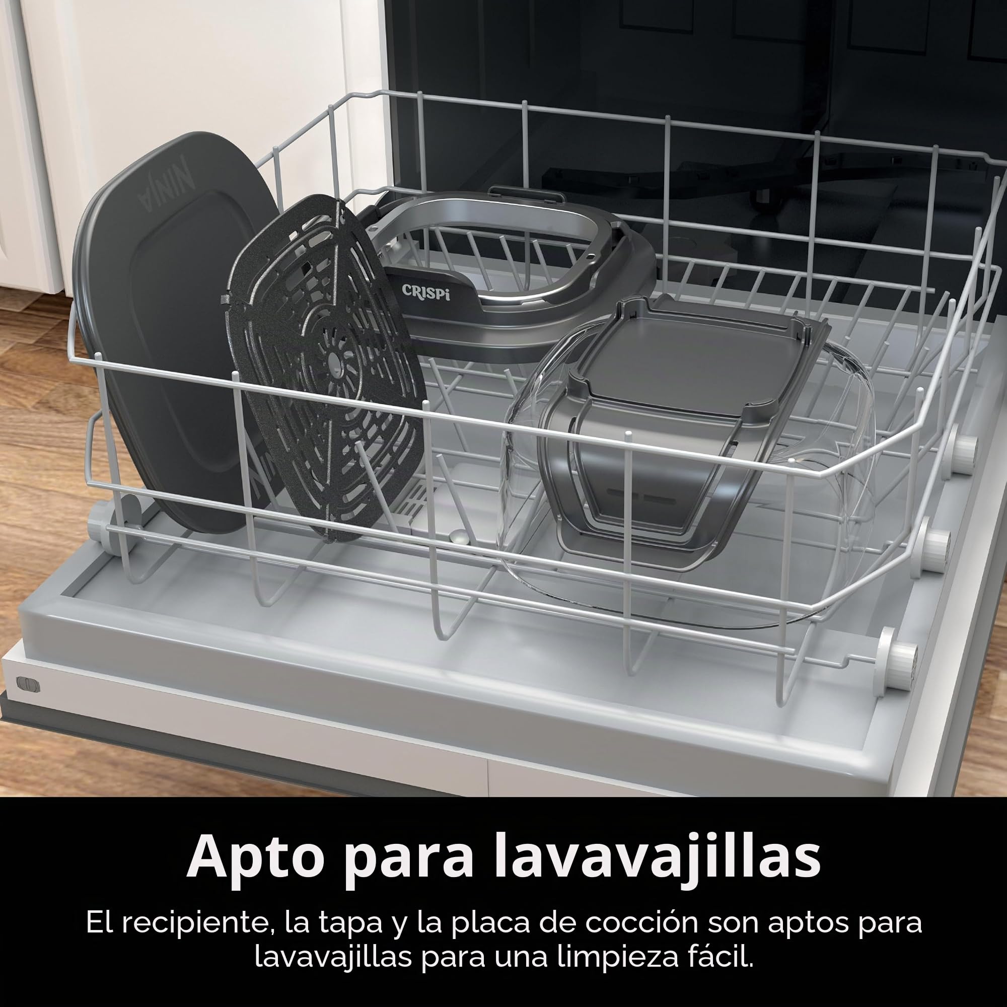 Ninja Contenedor de cristalería TempWare de 4 cuartos con tapa de almacenamiento, sistema de cocción portátil Crispi compatible, apto para microondas, congelador y lavavajillas, superficie de cocción