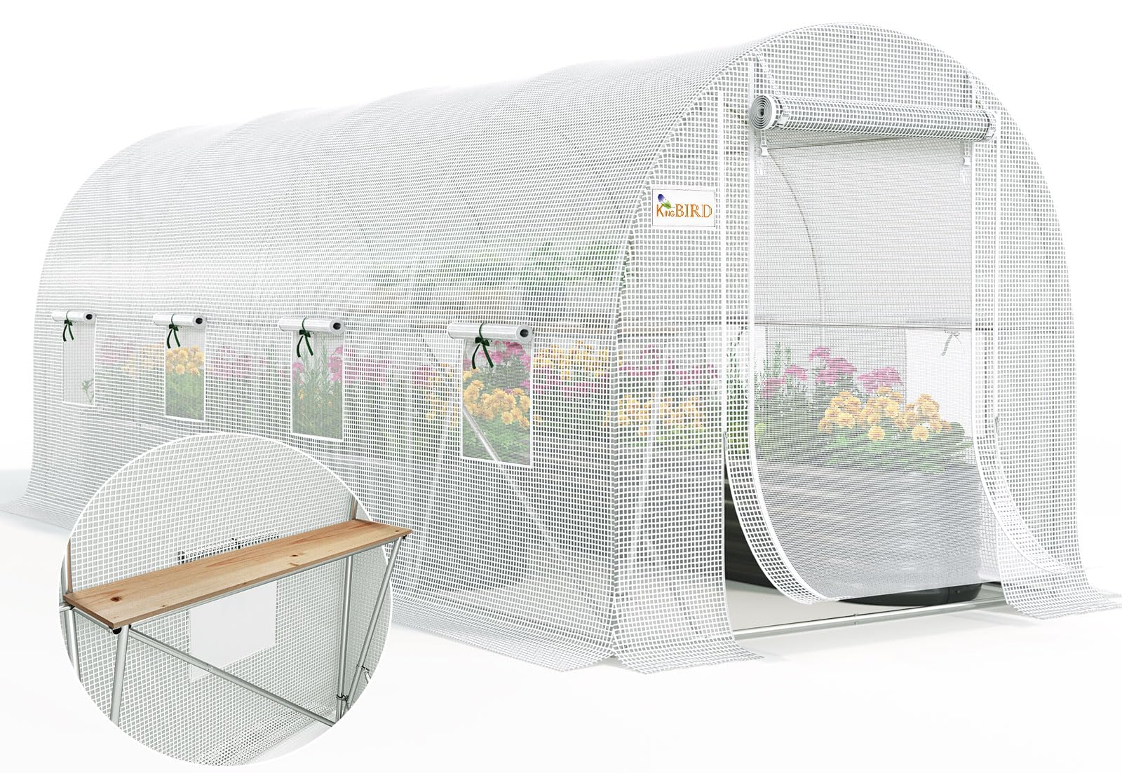KING BIRD Premium 15x7x7 FT Greenhouse with Shelves