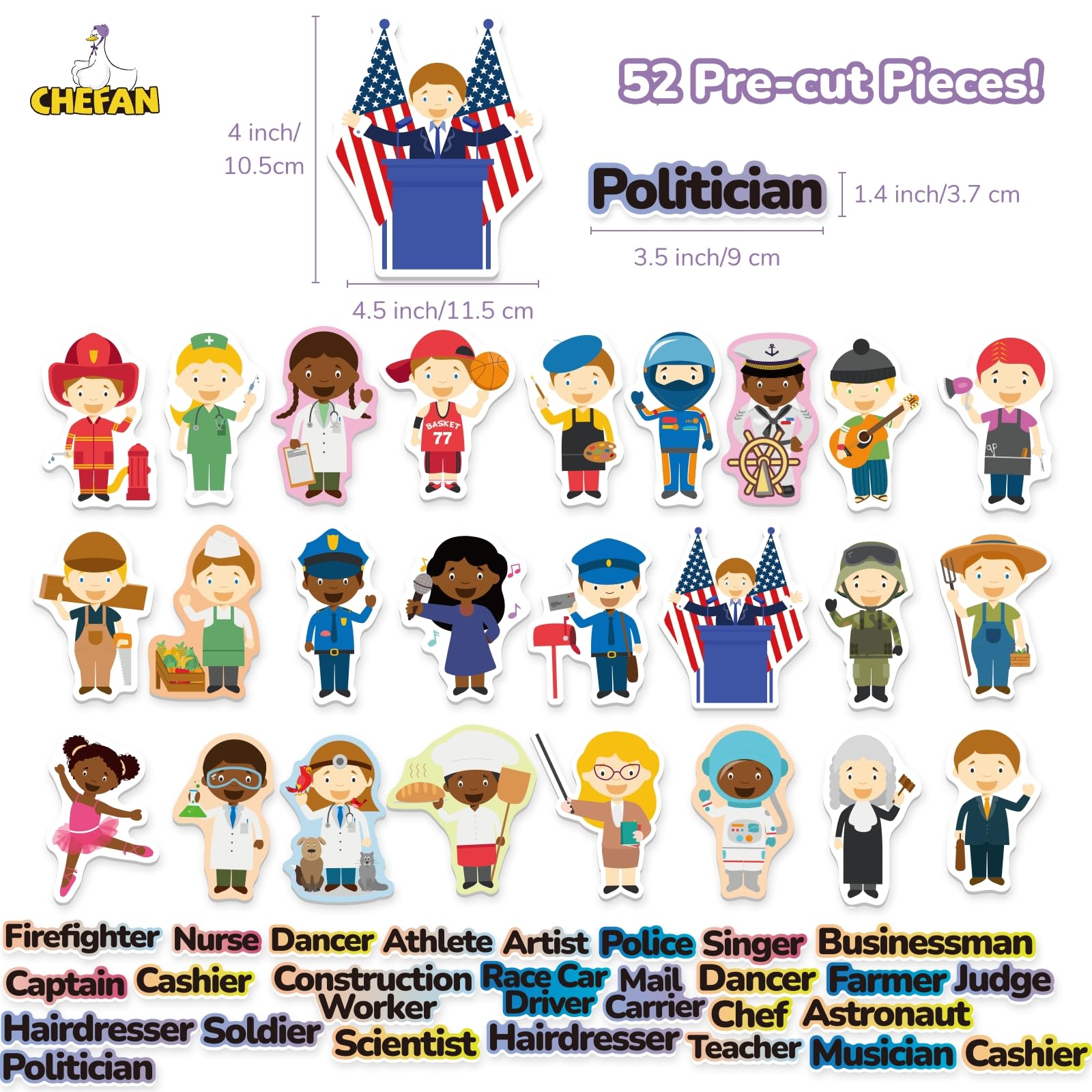 CHEFAN Career Dress-Up Felt Pieces, Felt Story Board Pieces, Flannel Stories for Toddlers, Precut Felt Figures, Small Community Helpers Flannel Graph for Early Education, Kindergarten, Homeschool