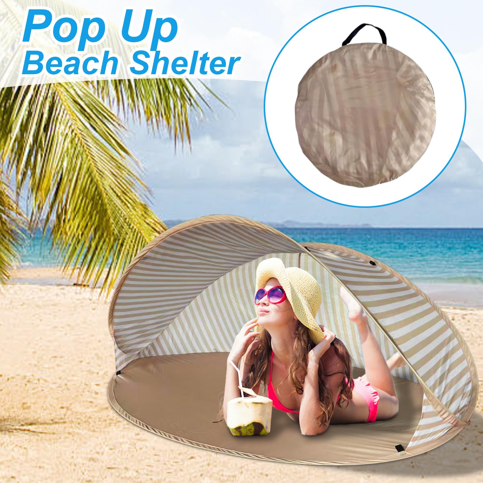 Tenda Da Spiaggia Tenda Portatile Protezione Anti-UV | Rifugio da spiaggia ideale per uso esterno, spiaggia, campeggio, giardino, estate, escursionismo, zaino e zaino