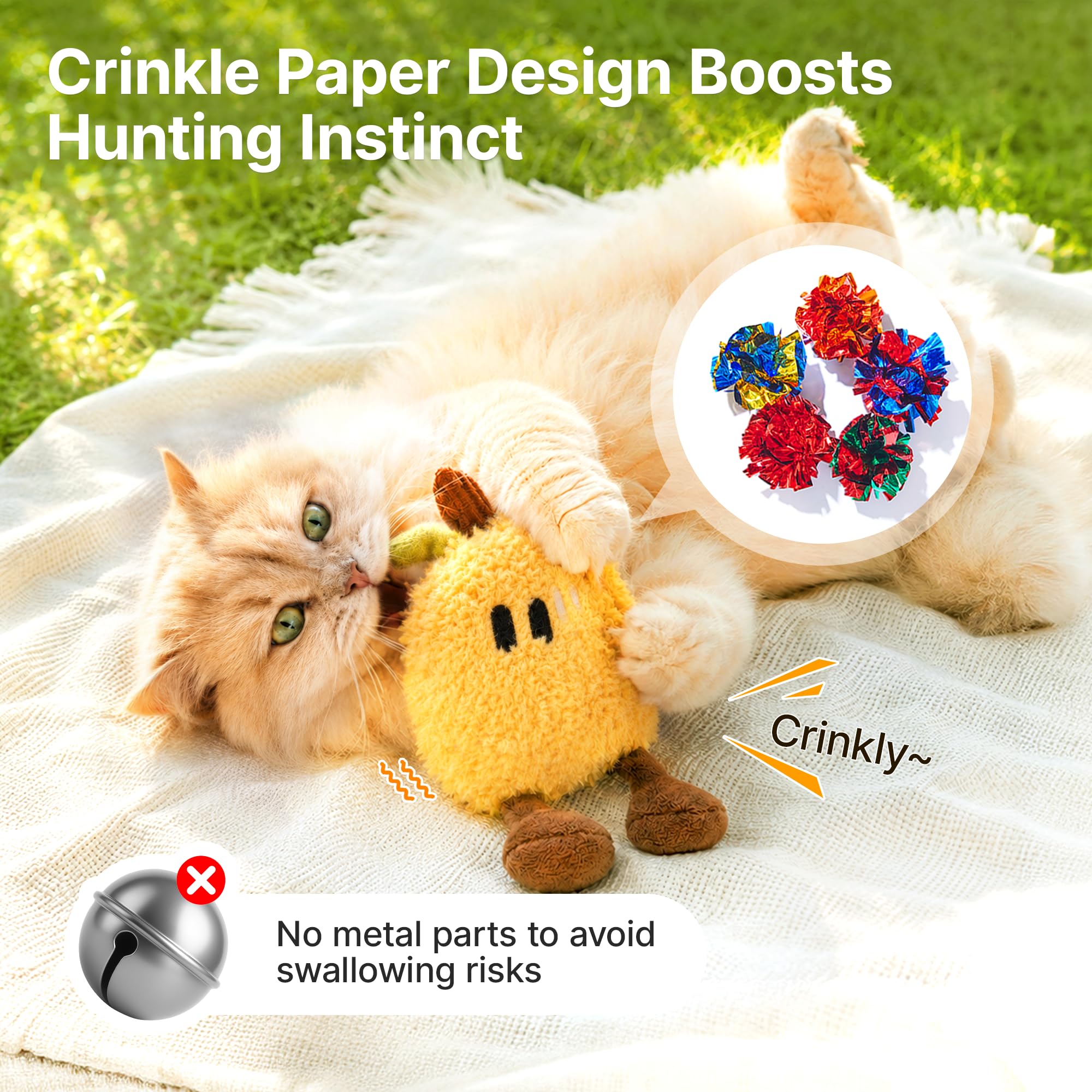 Potaroma Peluche erba gatta frutta gatto giocattolo 2 Pack, Crinkle Interactive Chew Pillow