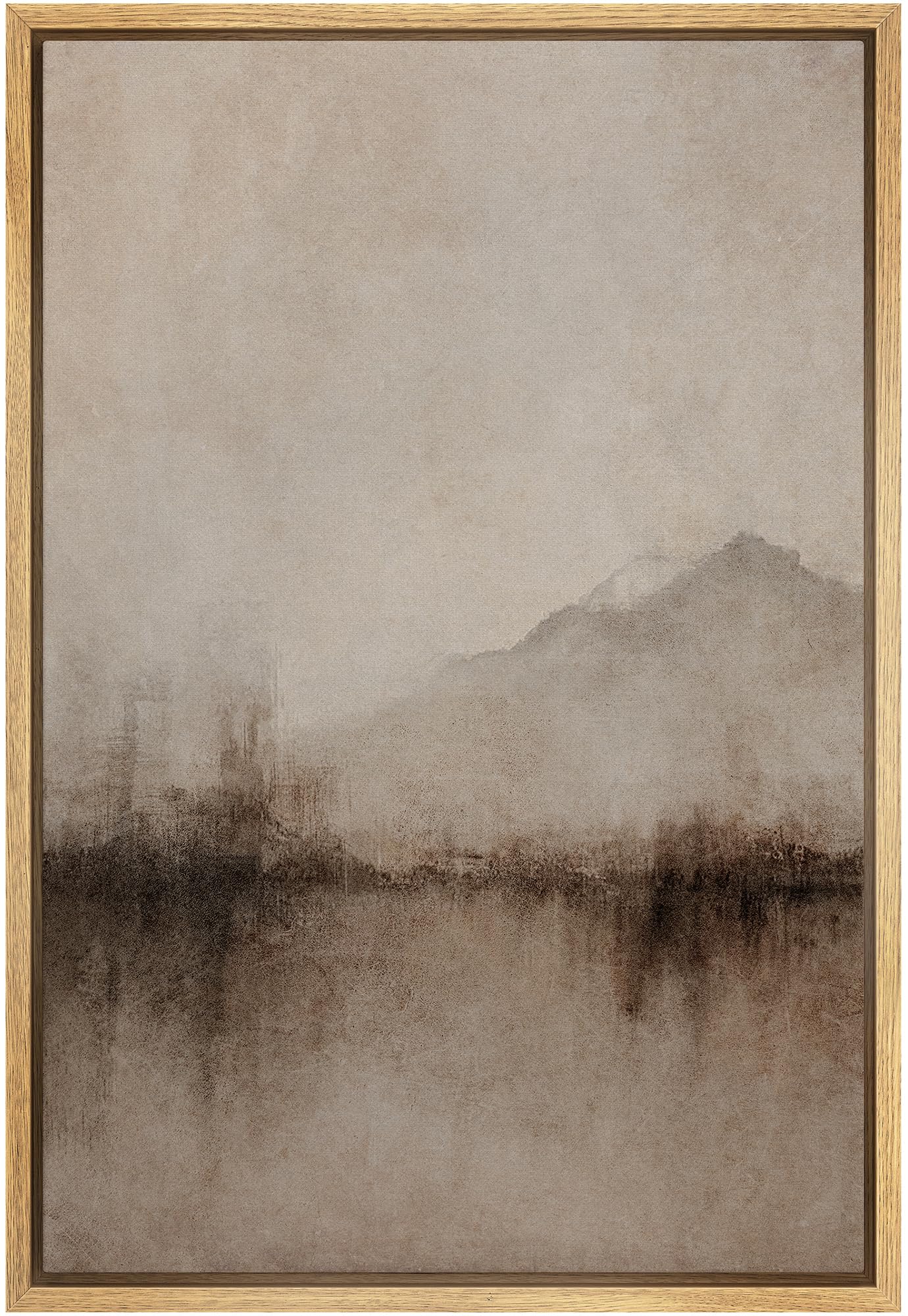 SIGNFORD Framed Canvas Print Wall Art Vintage Sepia Mountain Landscape Illustrations Minimalism Chic Relax/Calm Multicolor Warm for Living Room,