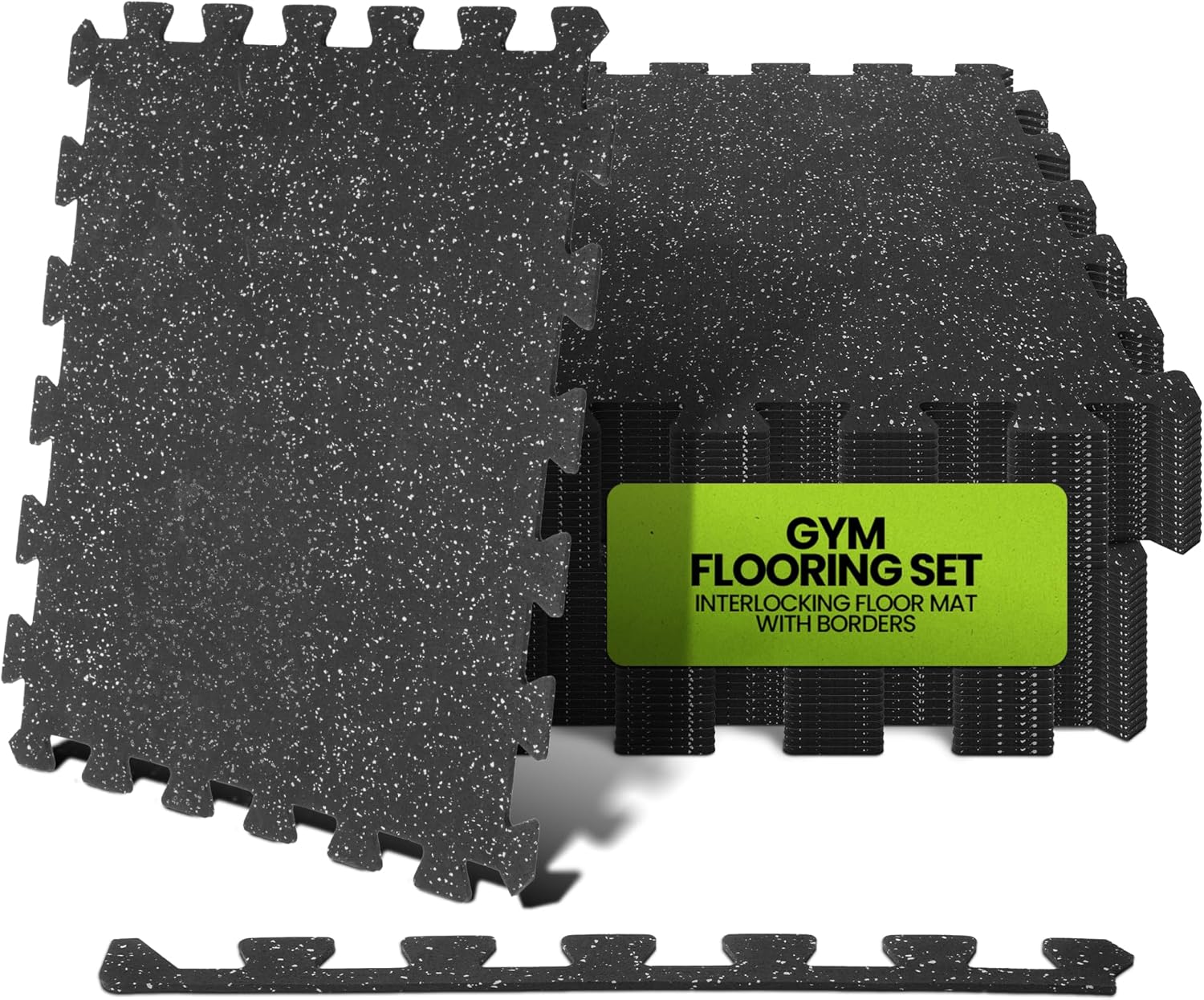 Rage Fitness Gym Flooring Set, Interlocking Floor Mat with Borders, 0.25” Thick Rubber Floor Mats for Home Workout, 6 Square Tiles, 10 Edges, Gray Floor Tiles for Garage, Playroom, Home Gym