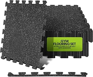 Rage Fitness Gym Flooring Set, Interlocking Floor Mat with Borders, 0.25” Thick Rubber Floor Mats for Home Workout, 6 Square Tiles, 10 Edges, Gray Floor Tiles for Garage, Playroom, Home Gym