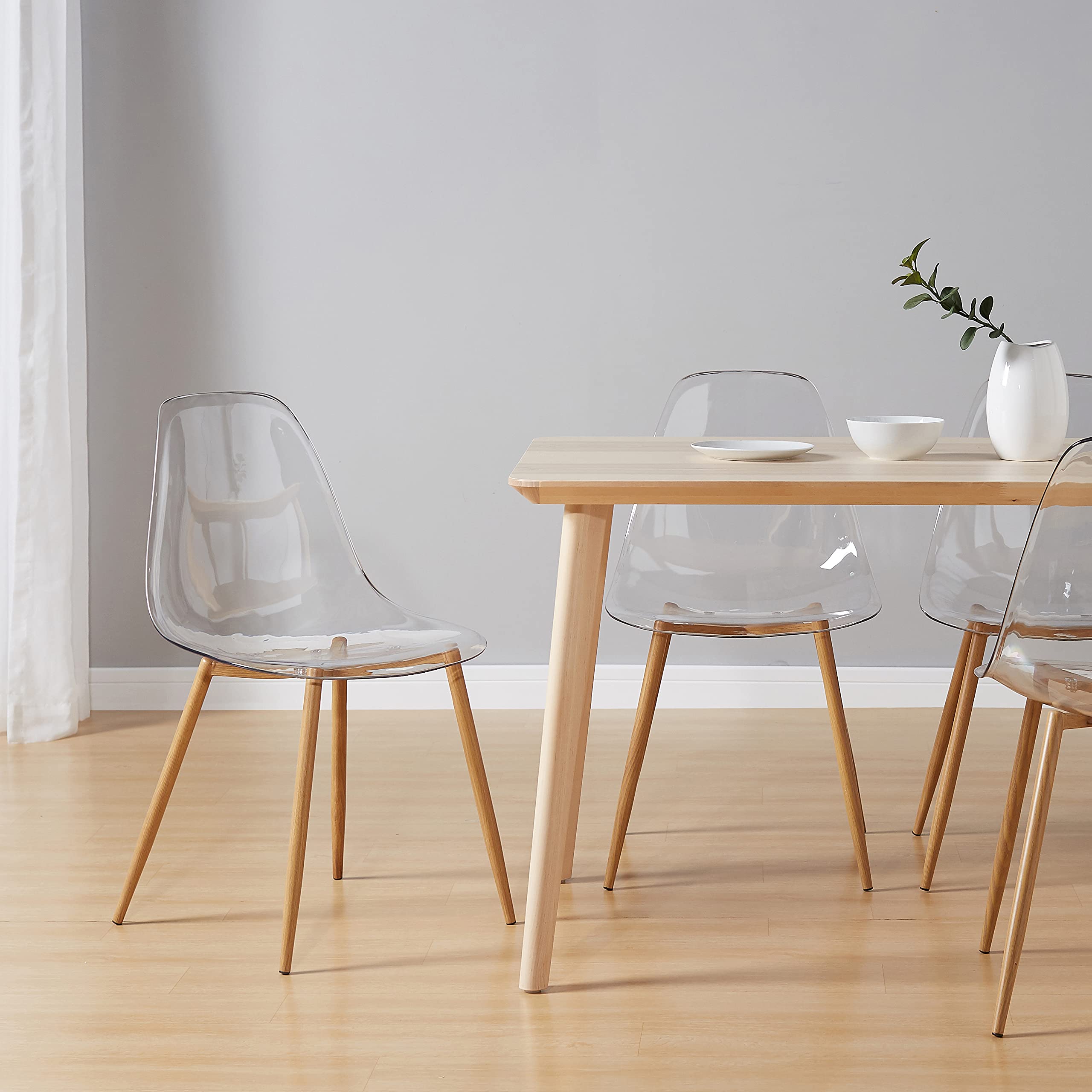 CangLong Kit de 4 Chaises d'appoint Modernes en Polycarbonate Transparent et Robuste avec des Pieds en Métal pour la Salle à Manger et Le Jardin