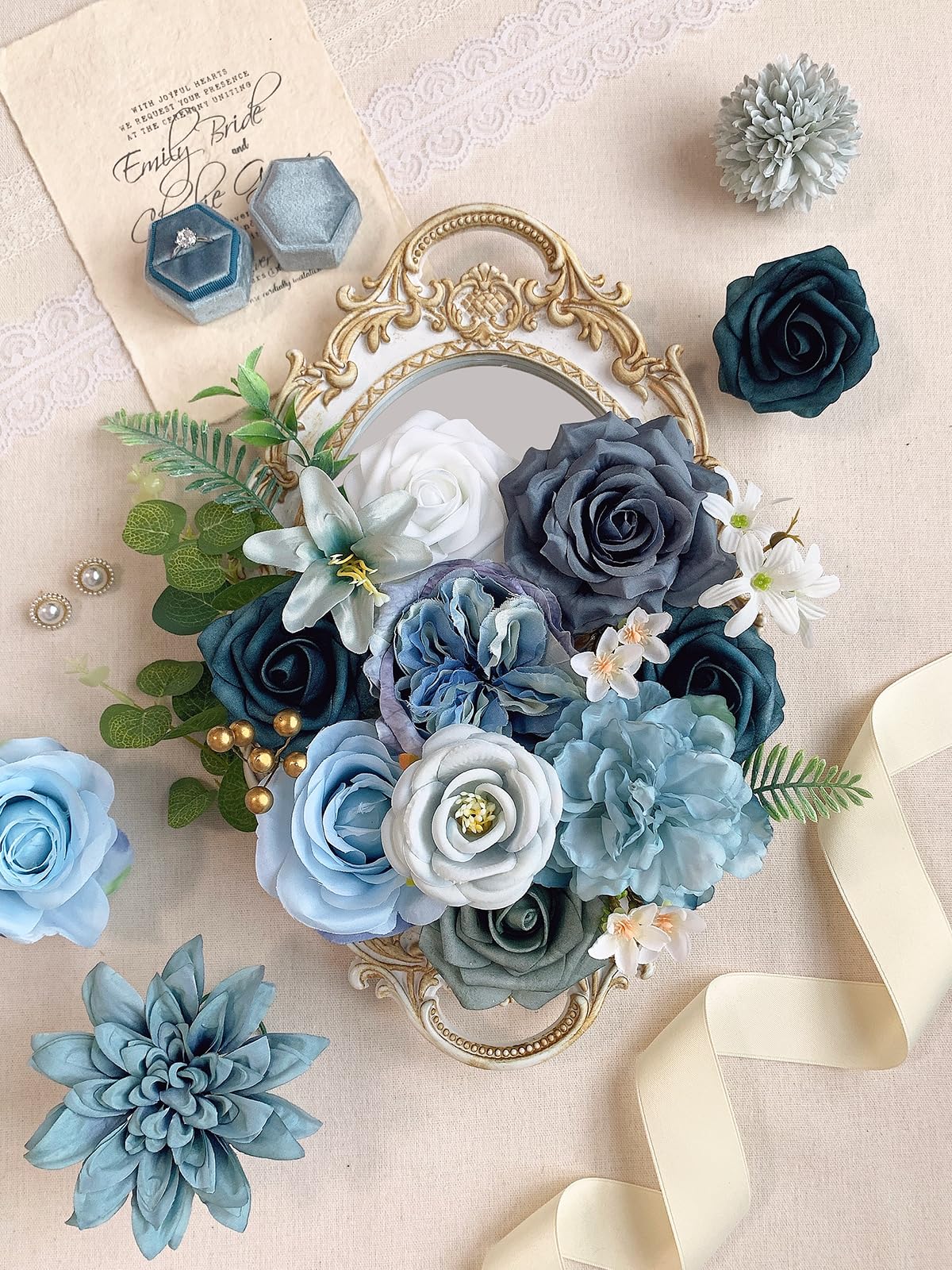 Amazon.com: FACINOC Roses Artificial Flowers Blue Fake Flower Bulk