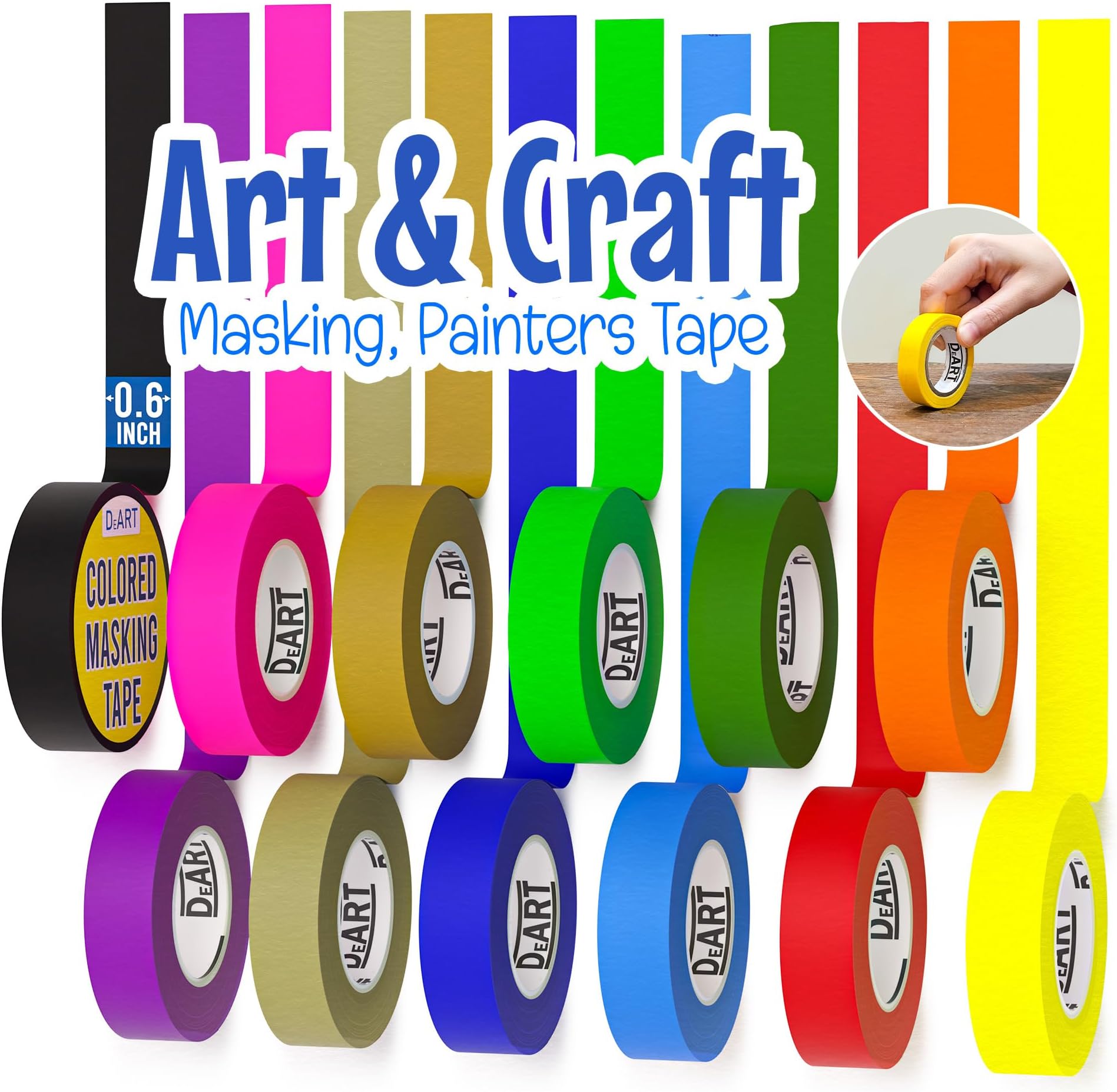 DEART 12PCS Colored Masking Tape, Kids Art Supplies, DIY Craft Tape, Colored Tape Rolls, Colored Painters Tape, 1.7cm x 10m (2/3In x 11Yards) for Labeling Coding Rolls Washi Scale Scrapbook Lab Tape