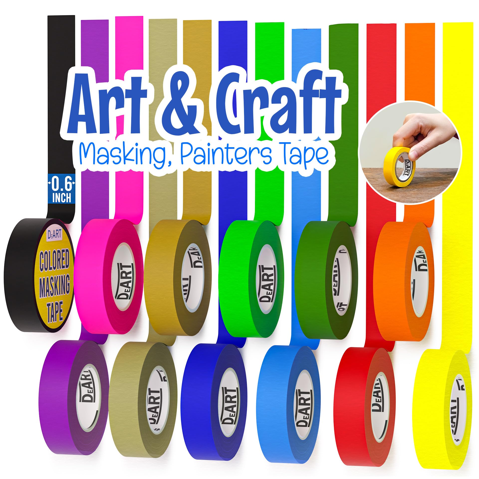 12 Pack Colored Masking Tape, 396 Ft x 0.6 inch Mini Colored Painters Tape for Arts & Crafts Labeling Coding Art Supplies Color Tape Rolls washi-scale Colorful Artist Tapes Classroom School Scrapbook