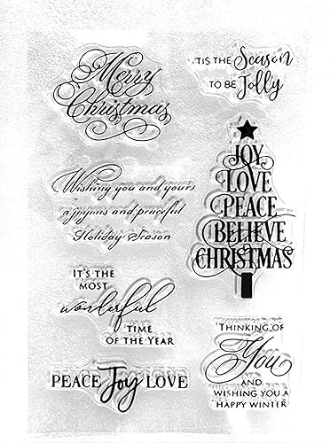 Miniatura 2 de Arbuya Palabras de bendición de Navidad, sellos transparentes para decoración de tarjetas o diario, palabras de felicitación de árbol de Navidad,