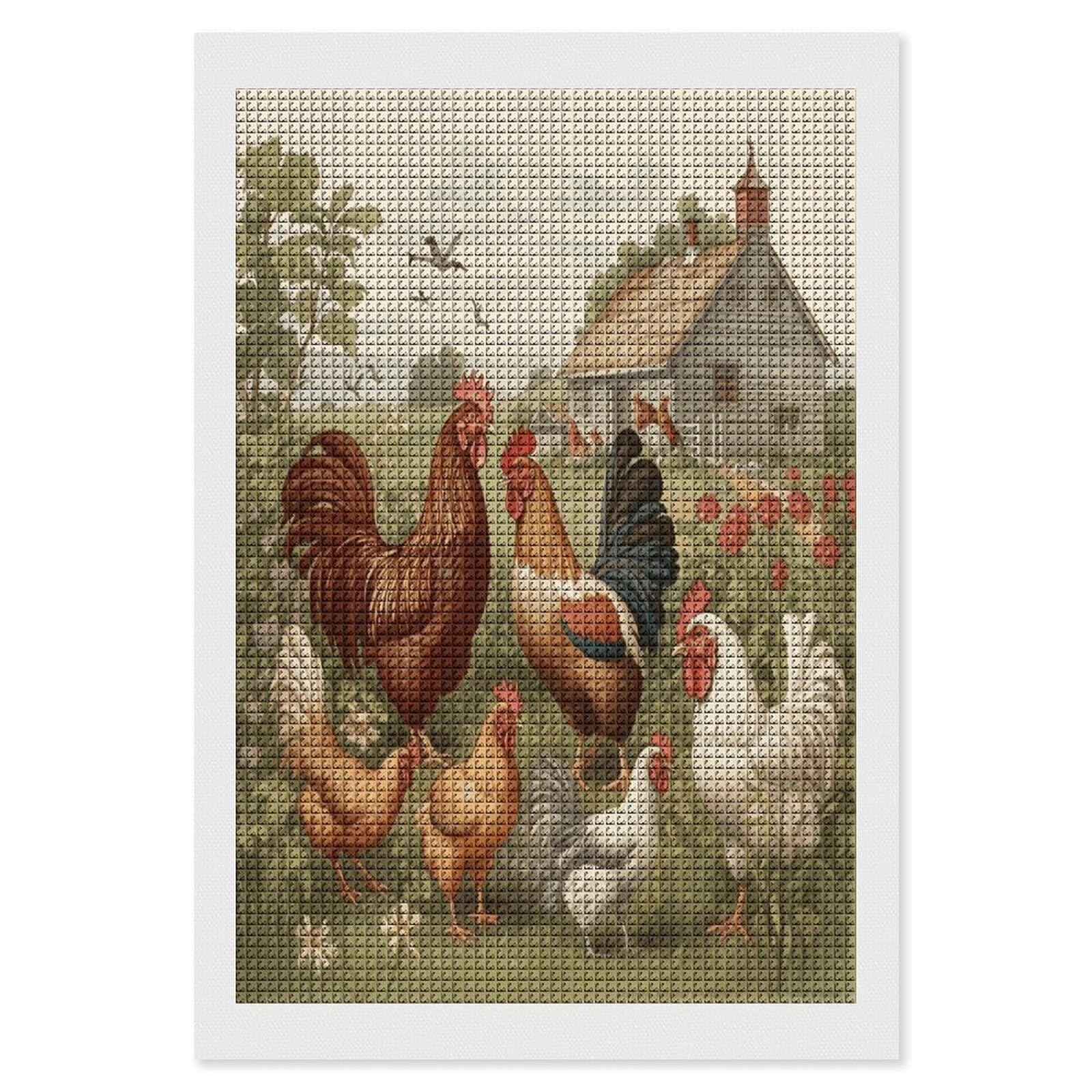 FodPand Chickens and Farm Diamond Painting Kit for Beginner Fun 5D DIY Crafts for Adults Diamond Art Kits Square Diamond Art Canvas Painting Gem Art Crafts for Home Wall Decor 8"x12"