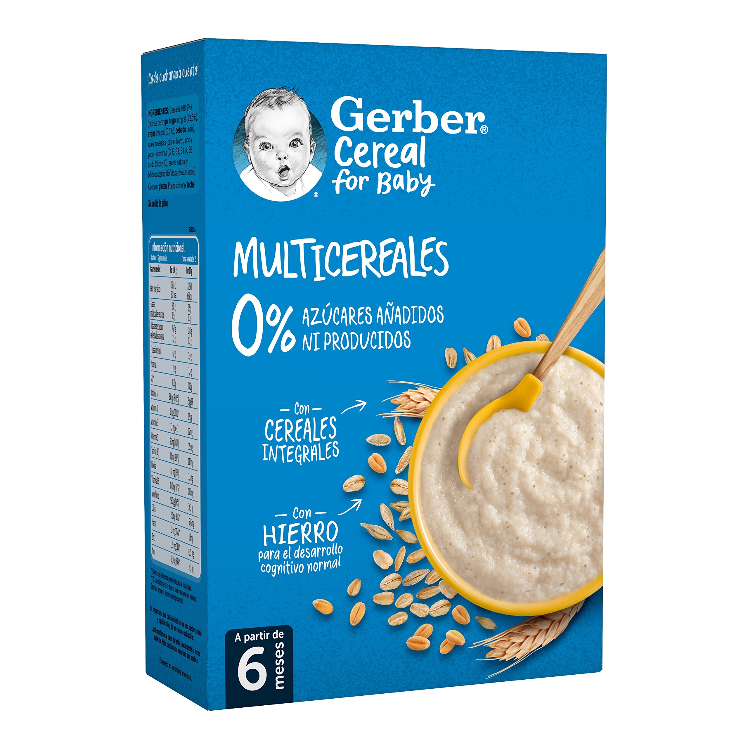GERBER Multicereales 0% 0%, Papilla de Cereales para Bebés, Paquete 6x270g, a partir de 6 meses