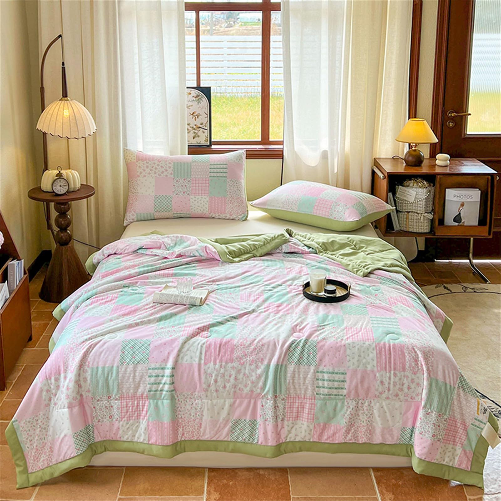 Odot Coverless Duvet 2.5 Tog Single Double King Size, Reversible Summer Quilted Duvet Cosy and Lightweight Quilt Breathable Bedspreads Quilted Throw for Beds (Countryside,180 * 200cm)