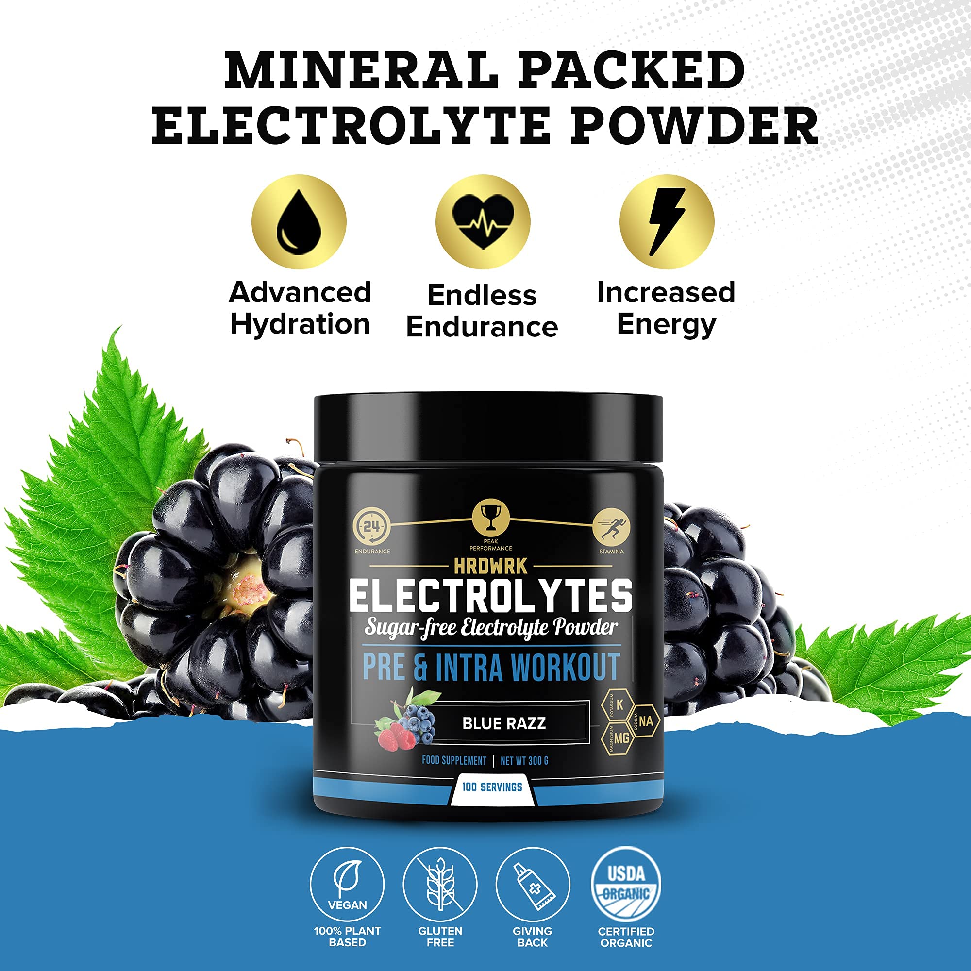 Buy HRDWRK Electrolytes Powder with Magnesium, Potassium Sugar Free