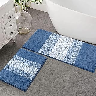 Enyhom Juego de 2 tapetes de baño antideslizantes de microfibra absorbentes, lavables a máquina, para baño, dormitorio, cocina, 45 x 65 + 45 x 120 cm, color azul