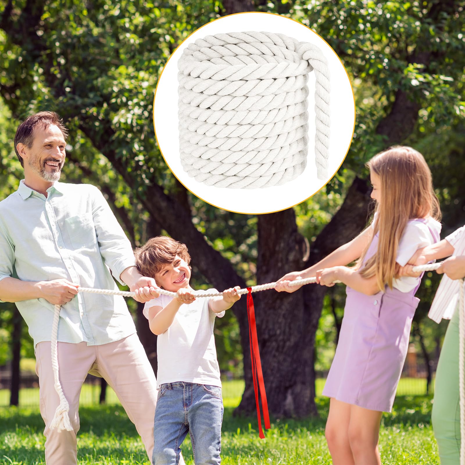 NEBURORA Cuerda de Tira y afloja de 20 pies para niños y Adultos Juegos al Aire Libre Día de Campo Reunión Familiar Verano al Aire Libre Patio Trasero Césped Camping Carnaval Juegos de Fiesta Beige