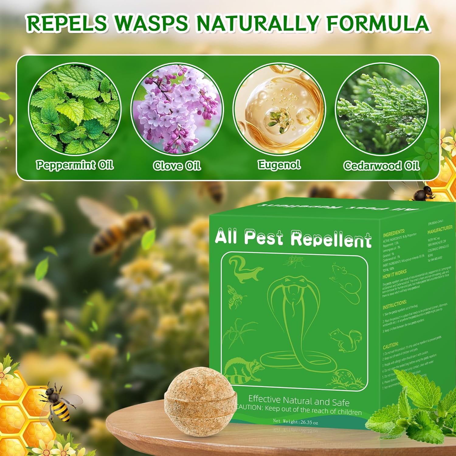 36 Pack Wasp Repellent Outdoor - Bee Repellent for Indoor Outdoor, Natural Peppermint Oil,Repels Bee, Yellow Jacket, Hornet, Wasp, Mud Dauber