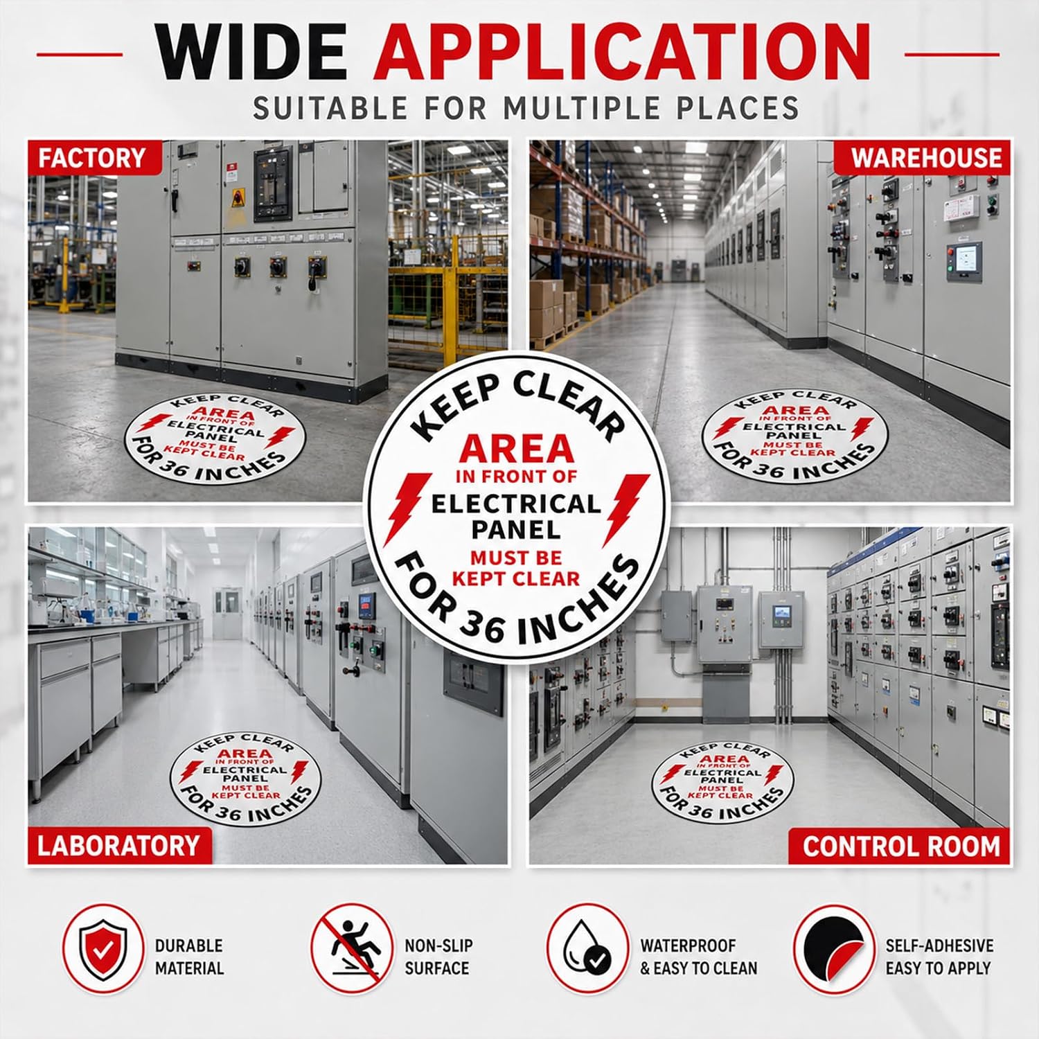 5 Pack Keep Electrical Panel Clear Floor Sign, Reflective, 17 Inch