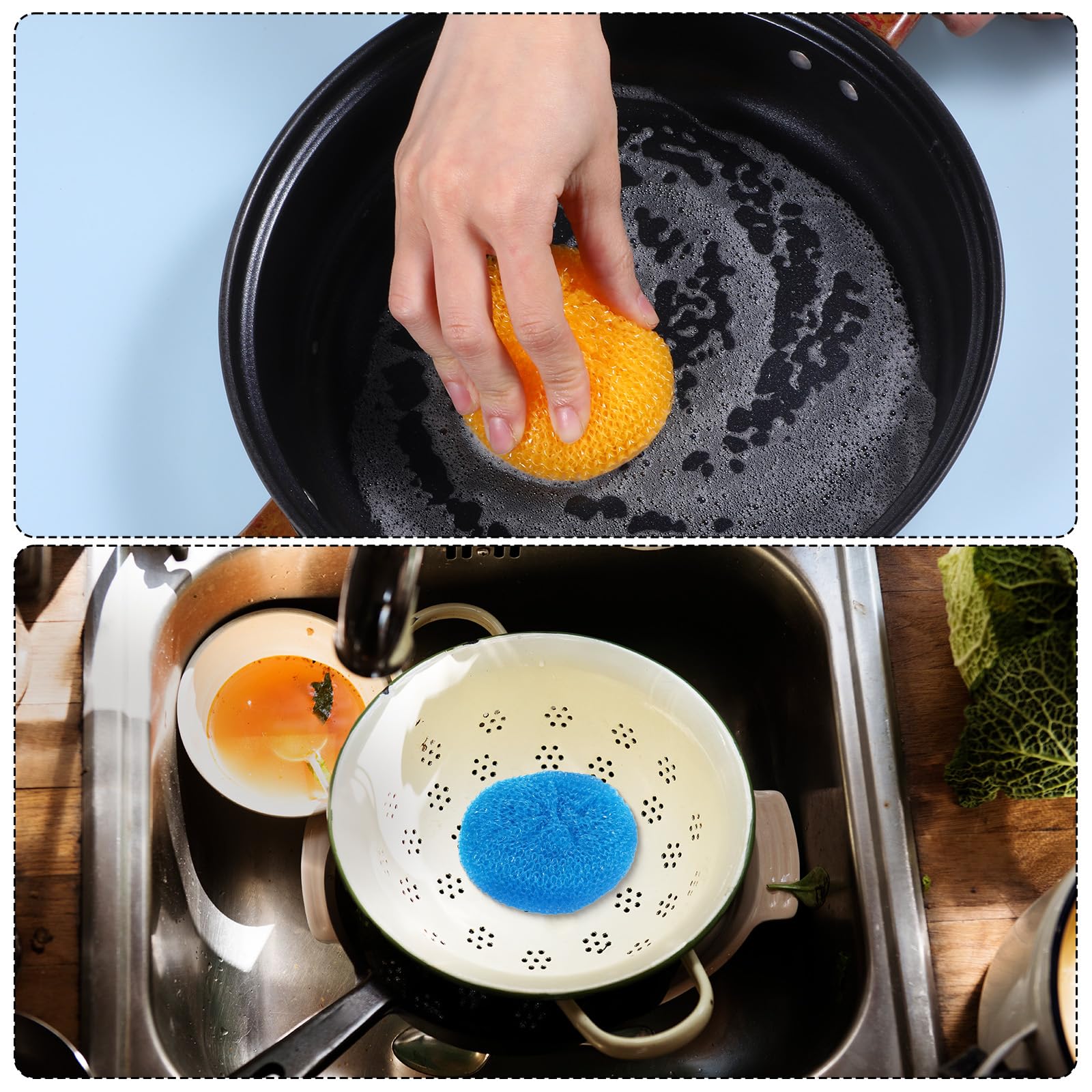 100 spugne in plastica per piatti, scrubber rotonde per pentole per cucina, antigraffio, 8,5 cm, in rete di nylon, riutilizzabili, per la pulizia della casa
