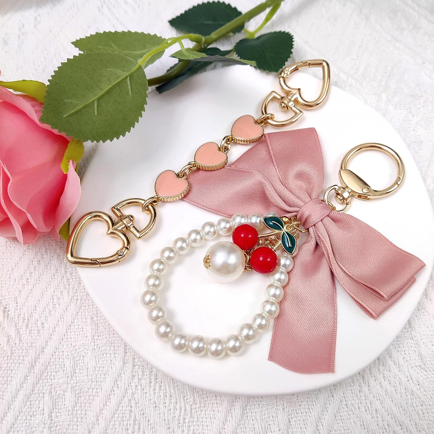 4Pcs Purse Extender Chain & Bow Keychain Kit, 2 Extender Chains & 2 Bow Charms,Handbag Strap Extenders Purse Charms image 2