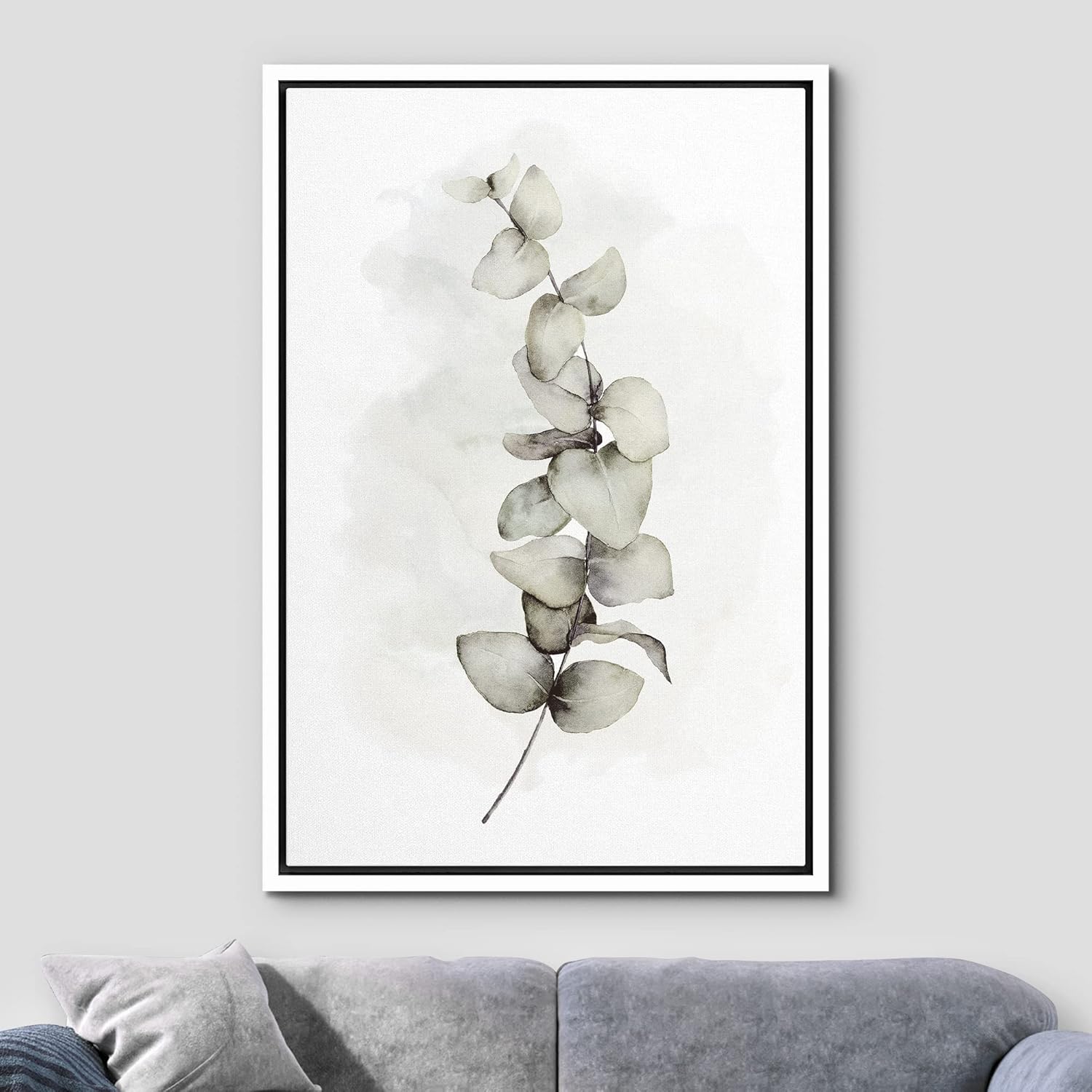 wall26 Framed Canvas Print Wall Art Pastel Watercolor Forest Steam & Leaves Floral Botanical Illustrations Realism Tropical Closeup Colorful Ultra for Living Room, Bedroom, Office - 24x36 White