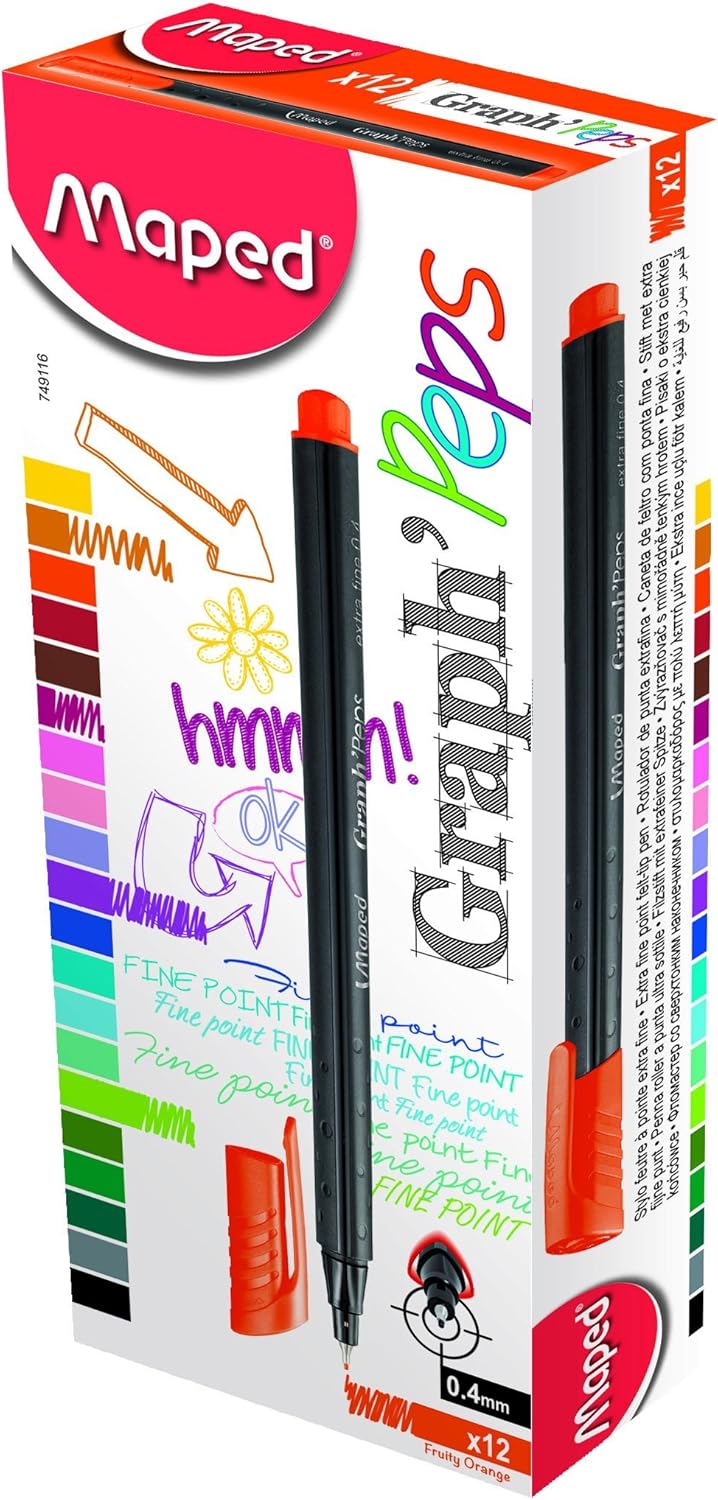 Maped Graph'Peps Fineliner Pens - Fruity Orange (Pack of 12)