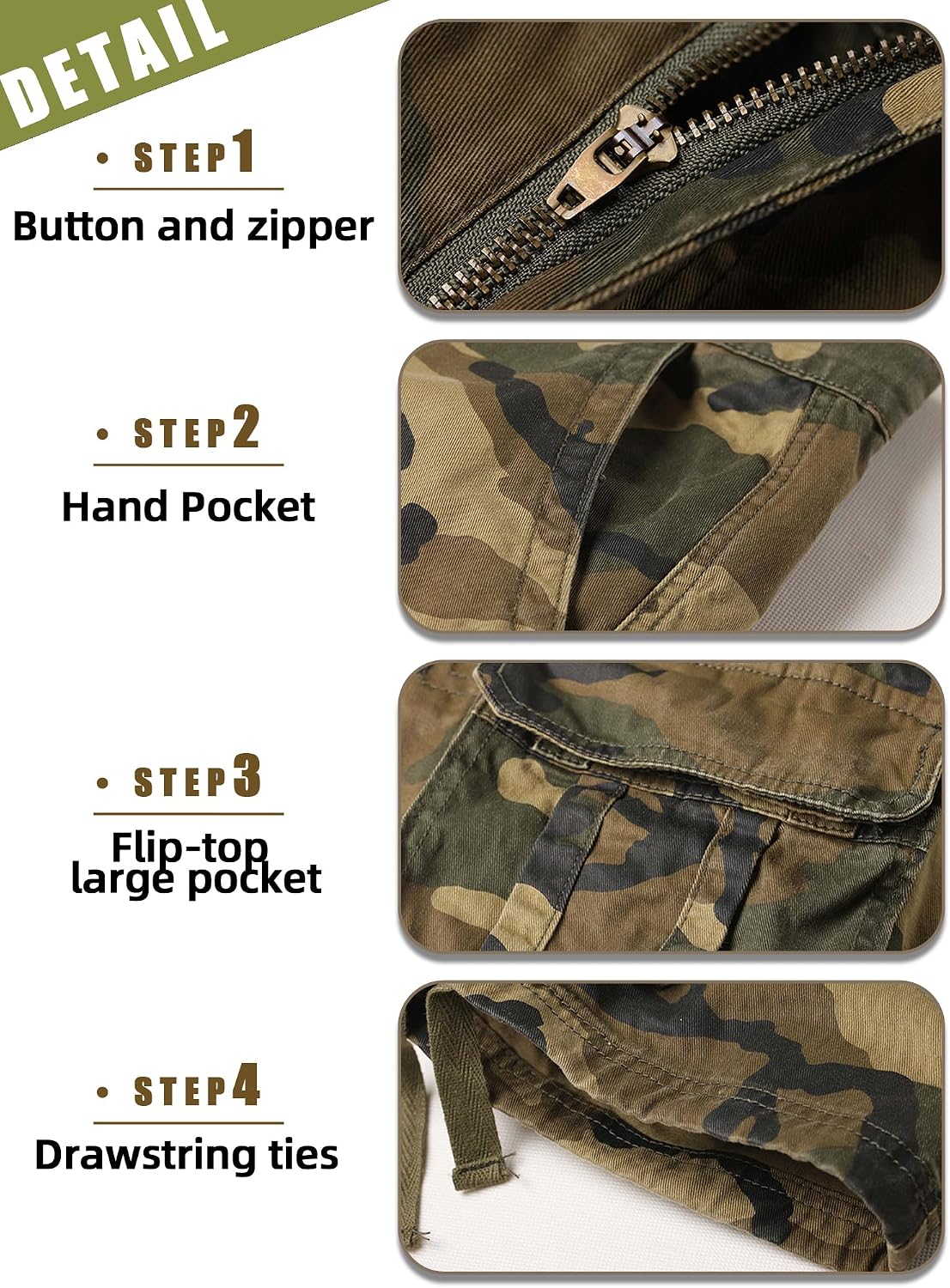 Men's Camo Cargo Shorts Cotton Casual Relaxed Fit Wild Outdoor Work Shorts for Men with Multi-Pockets
