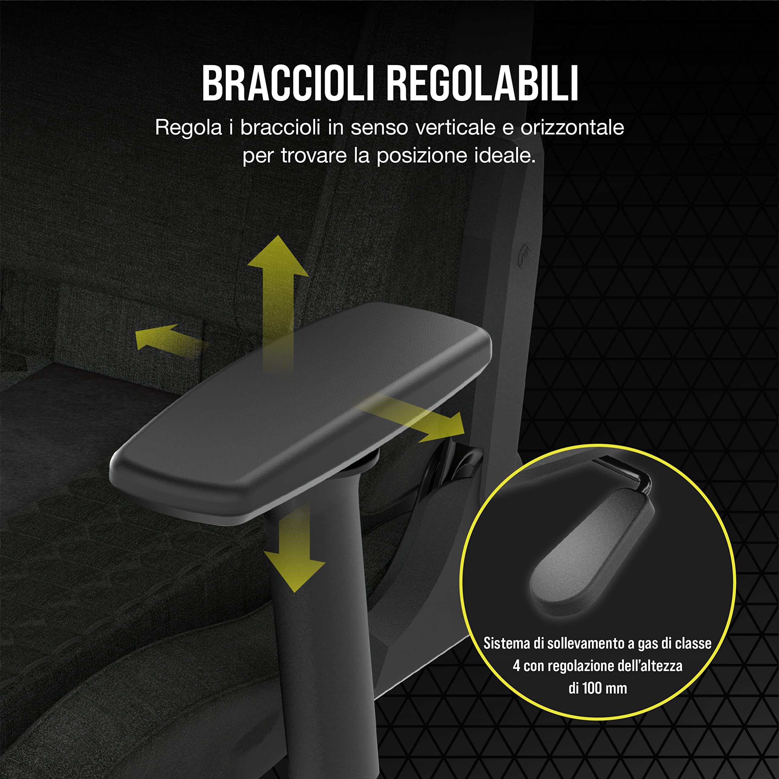 Corsair TC100 Relaxed-Rivestimento in Tessuto Gaming Chair, Nero | Rivestimento in Tessuto, Design Ispirato ai Sedili Sportivi, Cuscino Lombare, Cervicale in Memory Foam, Braccioli Regolabili