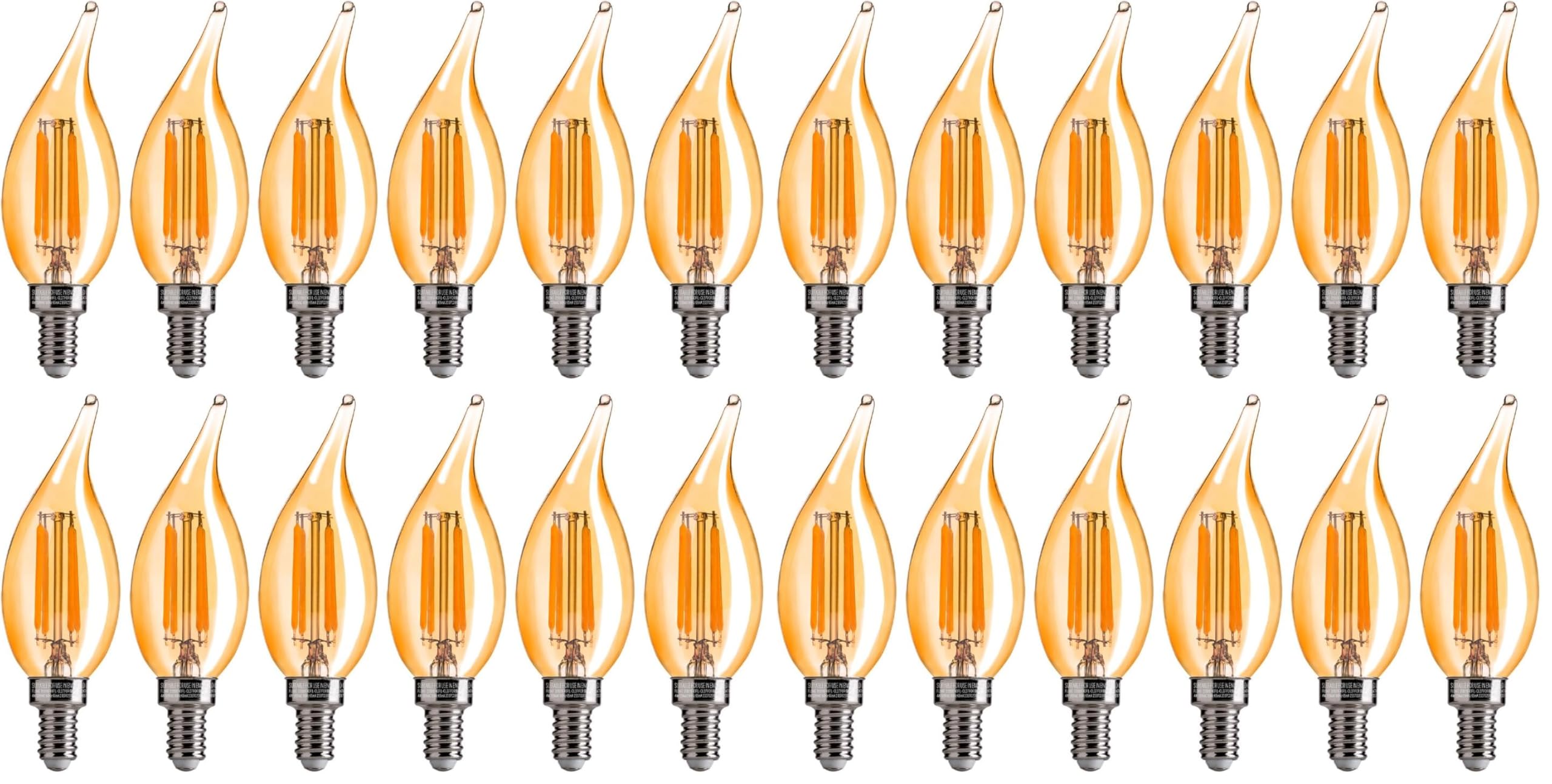 FLSNT CA11/E12 LED Chandelier Light Bulbs 40W Equivalent, Dimmable Candelabra Bulbs, 2200K Warm White, Amber Glass, 330 Lumens, 24-Pack, UL &amp; CA65 Listed