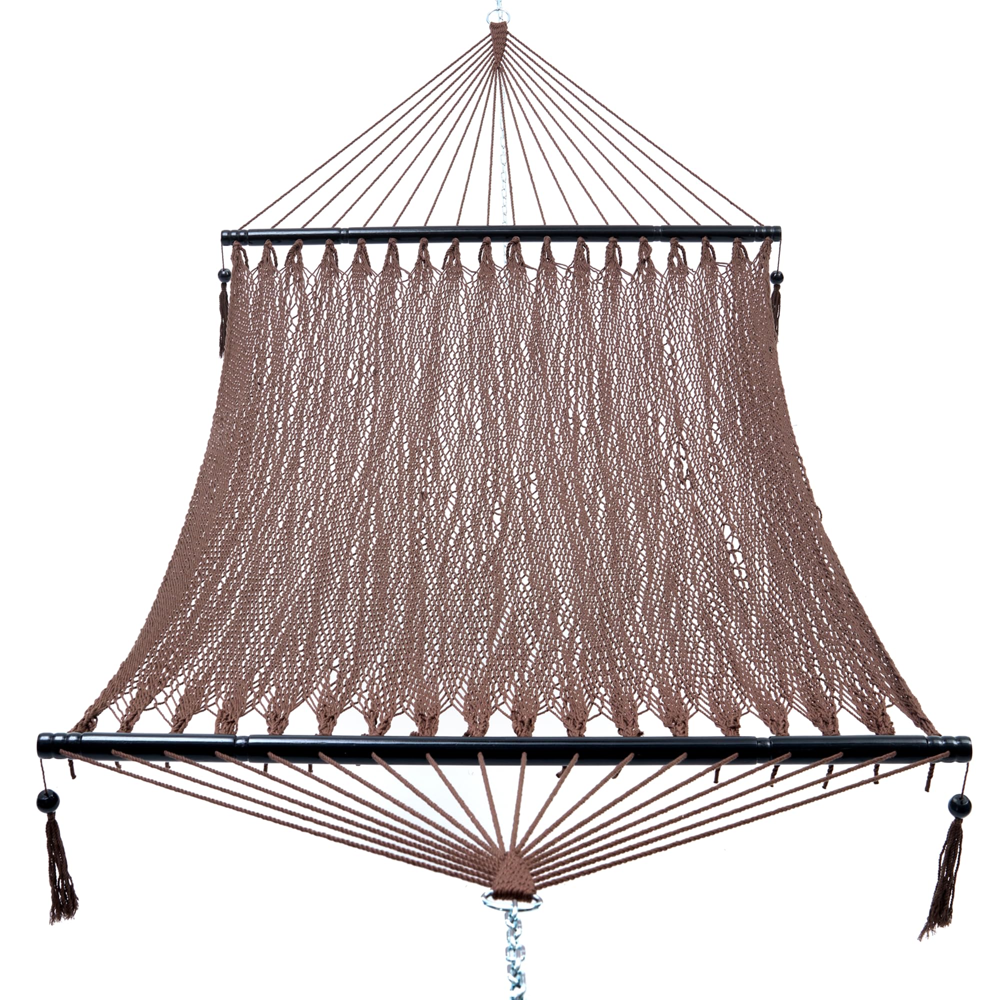 PNAEUT Luxurious Rope Hammocks 2 Person, Handwoven Double Hammock with Spreader Bar for Outdoor Indoor, Heavy Duty Max 600 lbs Capacity (Mocha, No Stand)