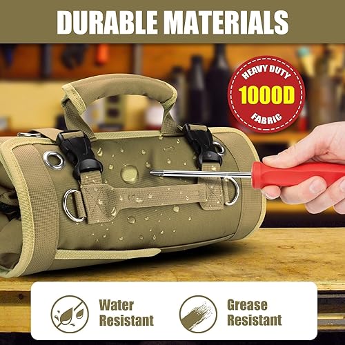 Miniatura 3 de Bolsa de herramientas portátil organizadora de herramientas, bolsa enrollable de tres capas, material de tela Oxford, gran capacidad, resistente,