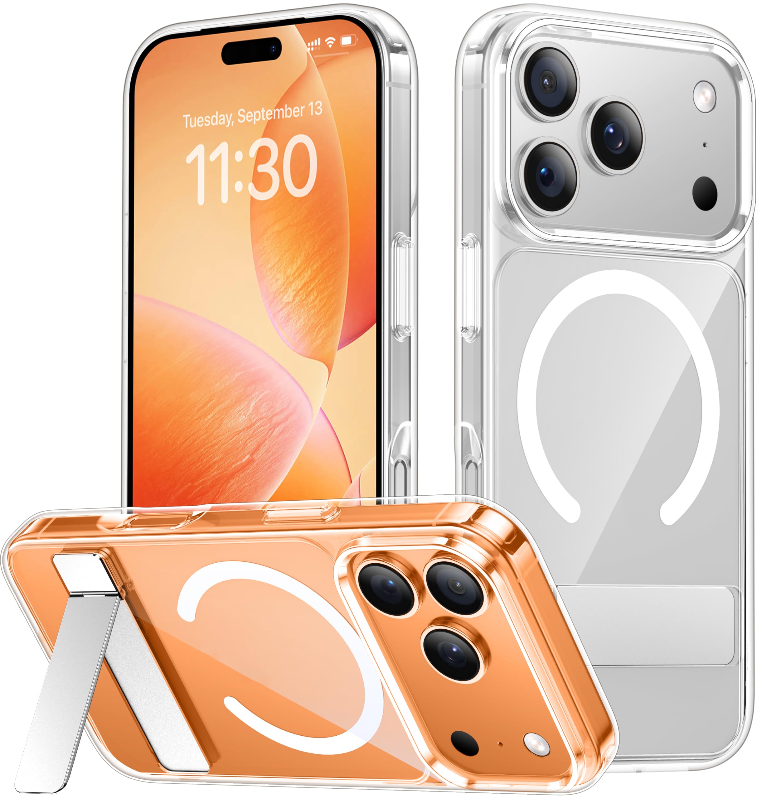SPIDERCASE Magnetic for iPhone 17 Pro Max Case,with Kickstand,Clear | [3 Stand Ways] Invisible Kickstand [Military Grade Drop