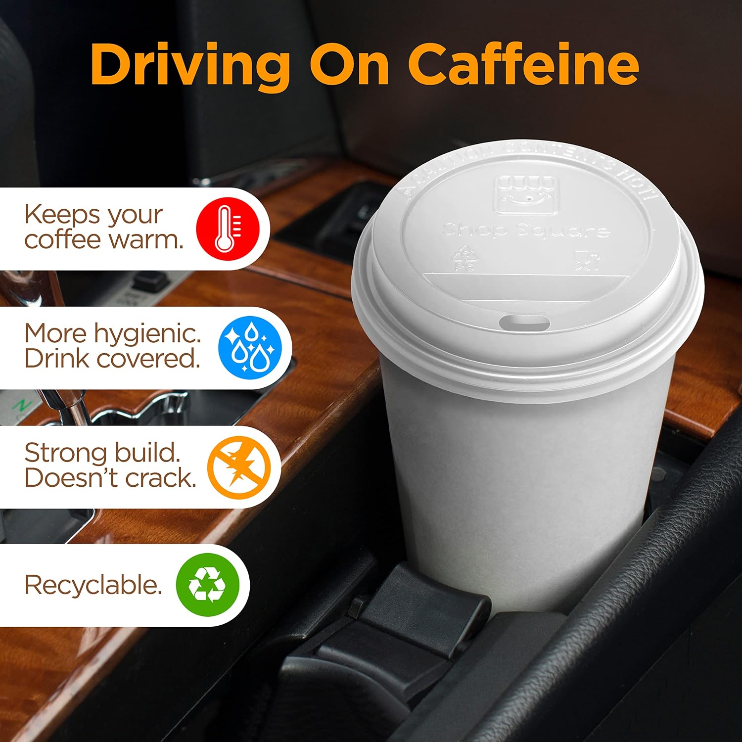 (100-Pack) Coffee Cup Lids - Bulk Disposable Coffee Cup Lids with Large Sip Hole, Air Flow Vent - Fits 10oz, 12oz, 16oz, 20oz, & 24oz Paper Cups, Squat Hot Cups - White