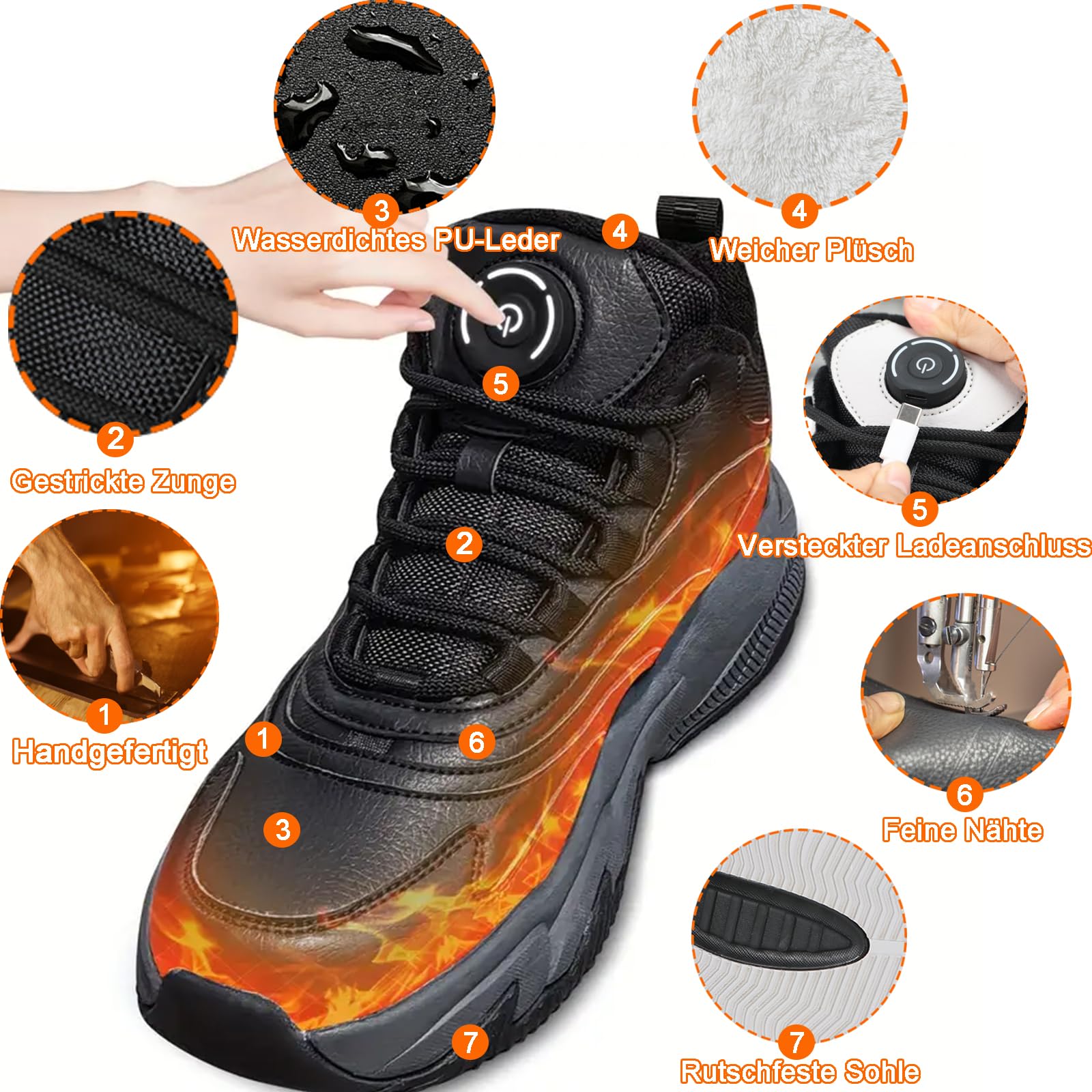 Chaussures de Sport chauffantes Rechargeables USB,Chauffantes pour Hommes et Femmes, Chauffe-Pieds électrique à 3 Vitesses de température, Running Sneakers Voyages d'hiver Alpinisme