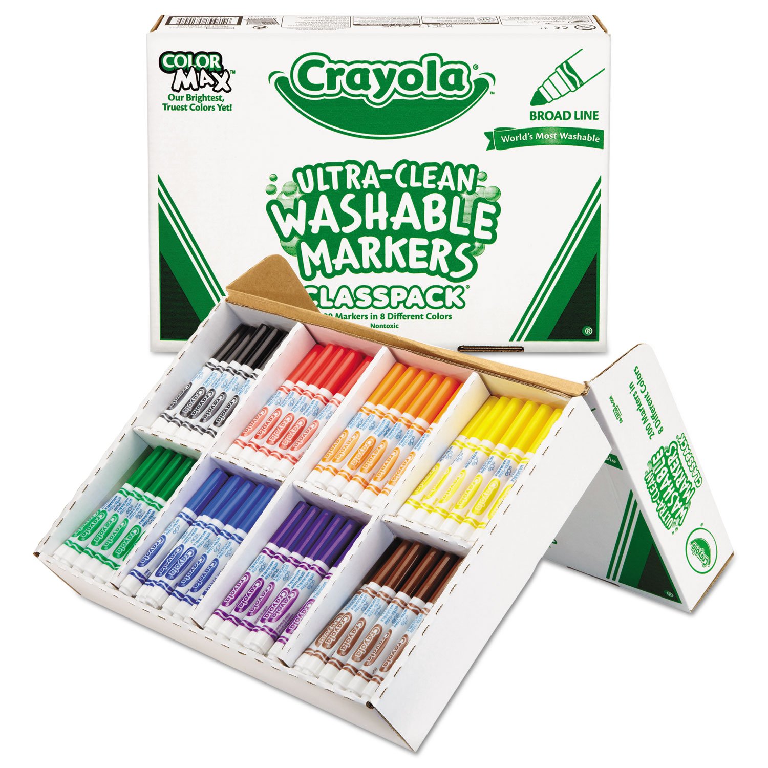 Crayola 588200 Washable Classpack Markers, Broad Point, Assorted, 200/Box