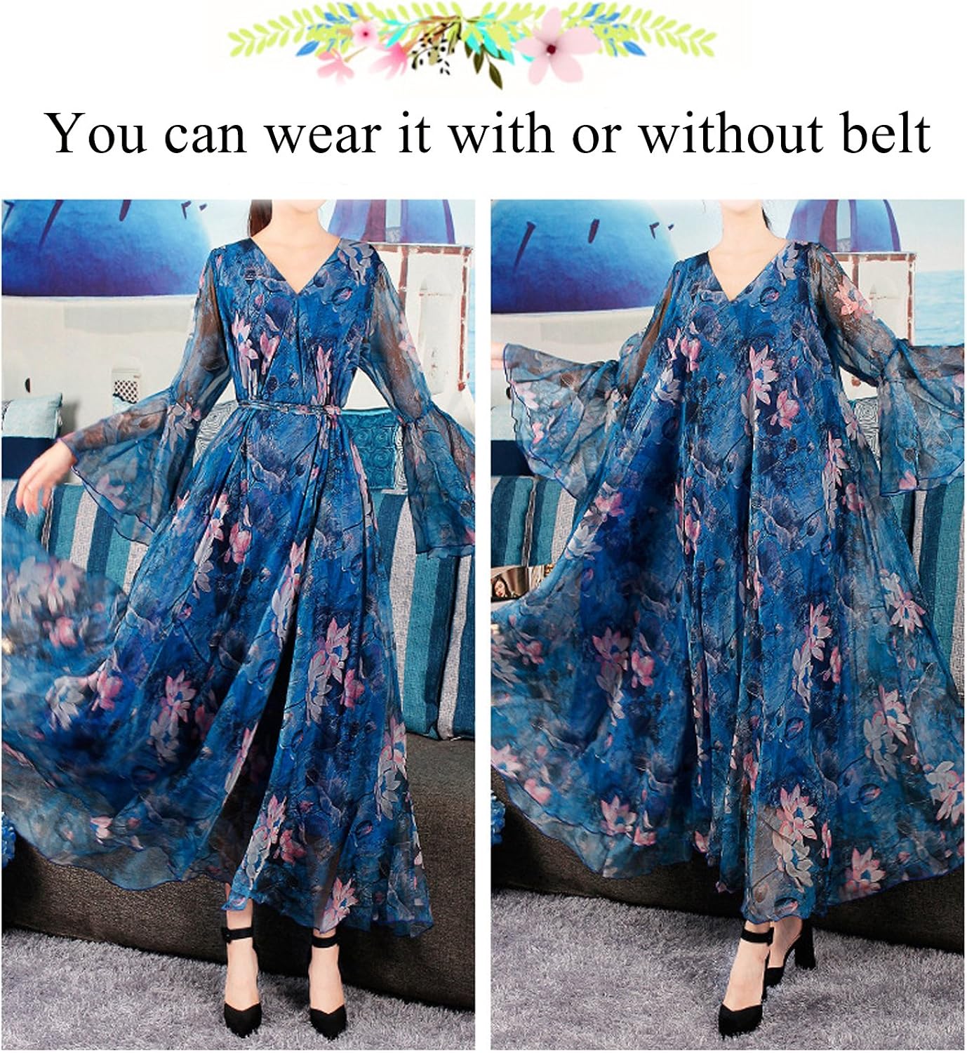 Vestido Largo Con Estampado Floral Y Volantes En El Bajo Para Mujer