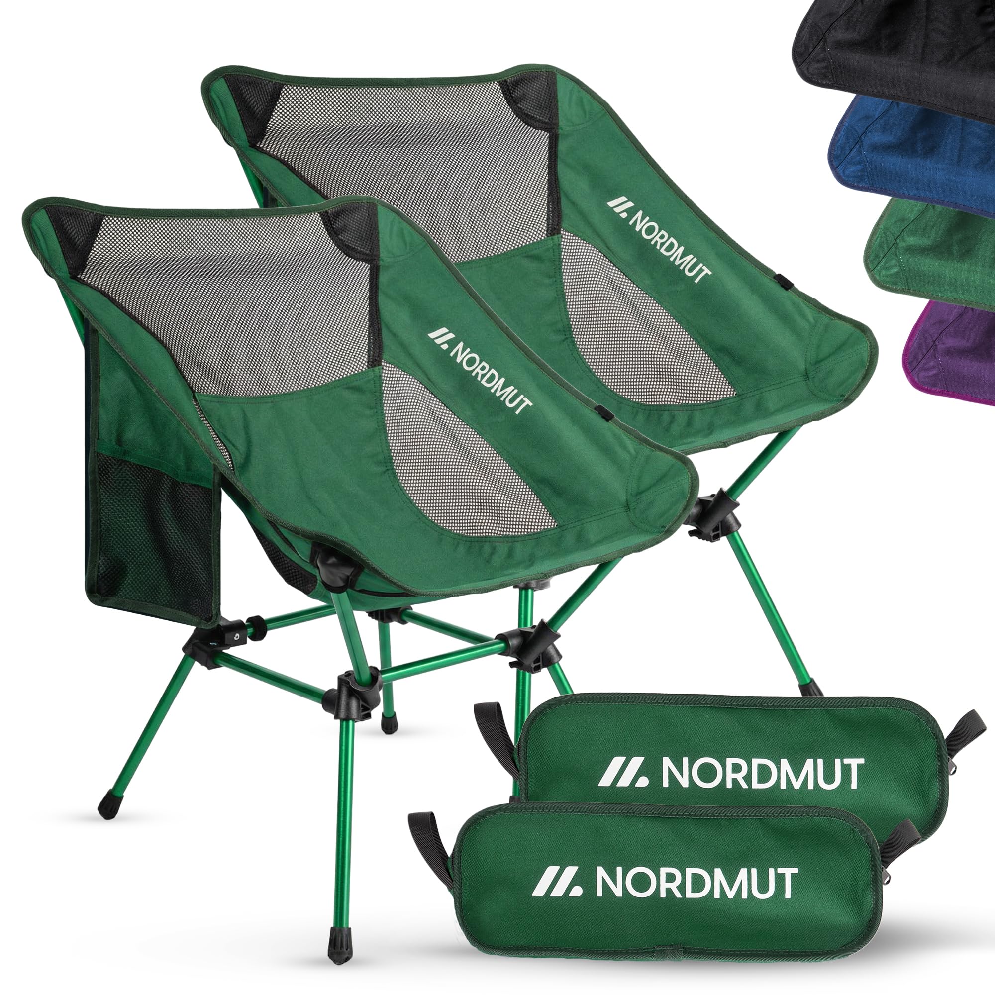 NORDMUT® Camping Chair Small Pack Size & Ultra-Light – Compact with 150 kg Capacity – Lightweight Aluminum Folding Chair for Camping, Outdoor & Festivals (Green 2x)